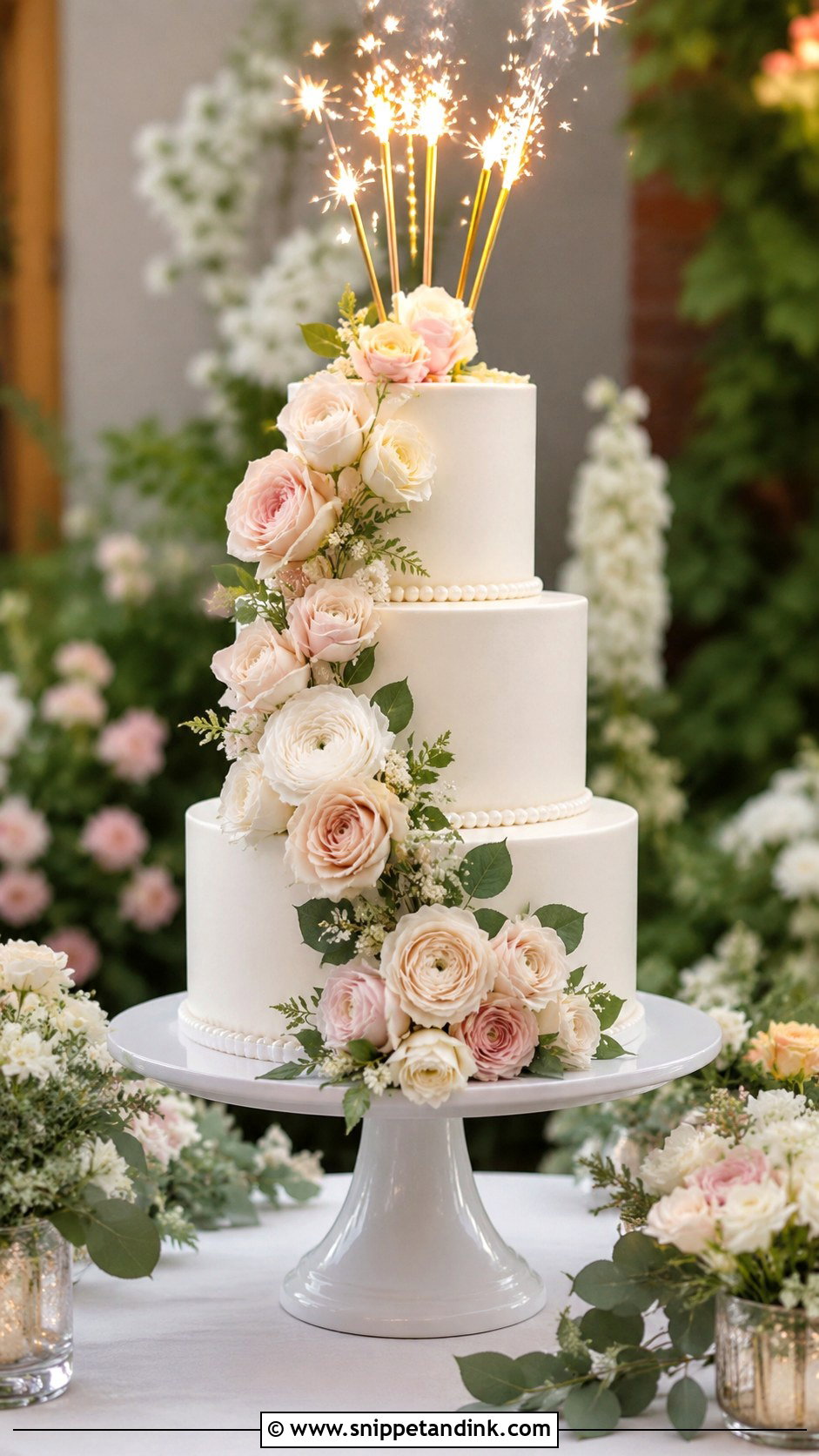 Floral Wedding Cake With Sparklers - Snippet and Ink - 20 Cake Ideas with Sparklers for Wedding