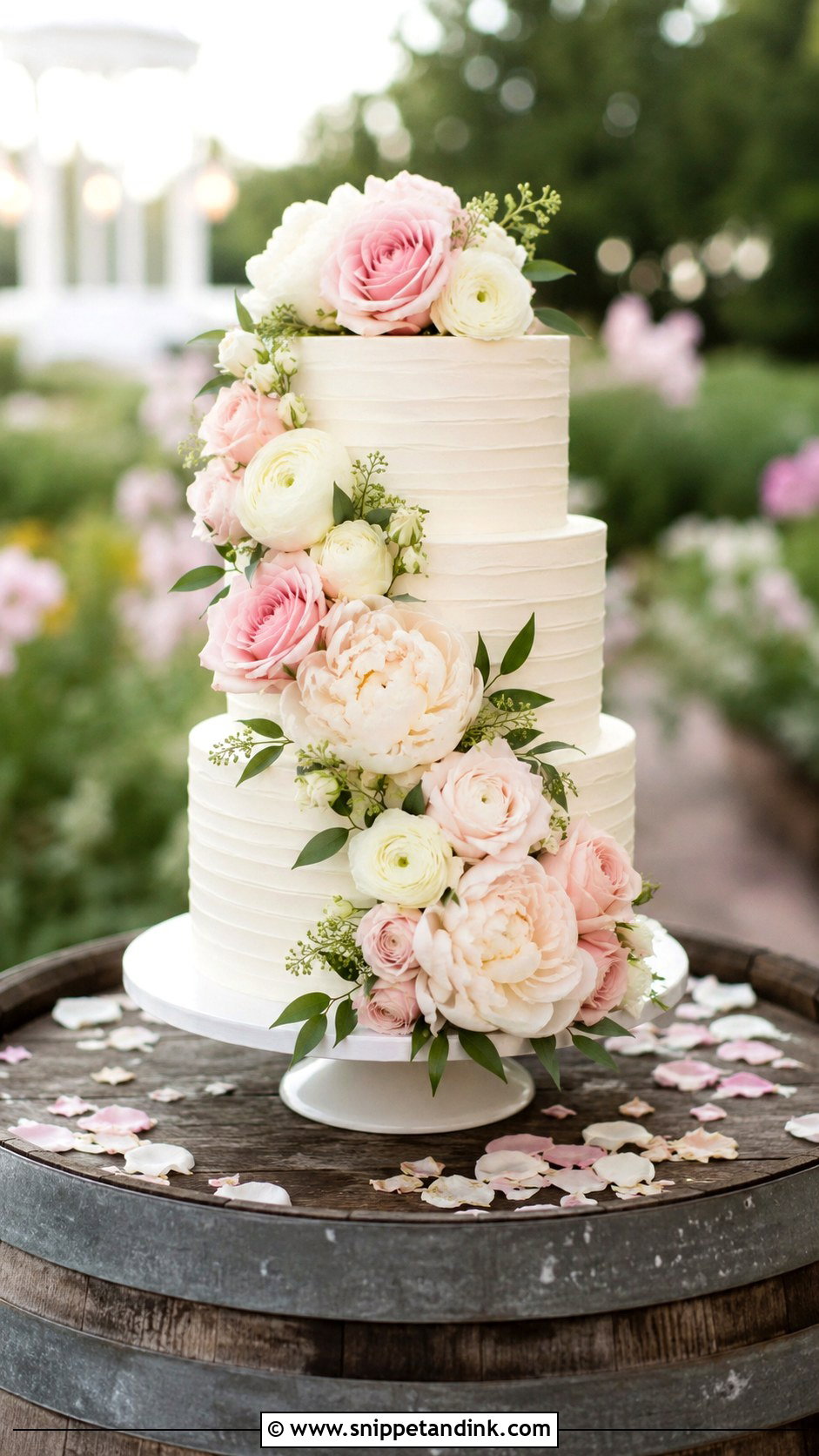 Floral Wedding Cake on Barrel - Snippet and Ink - 20 Wedding Cake Ideas on Barrel
