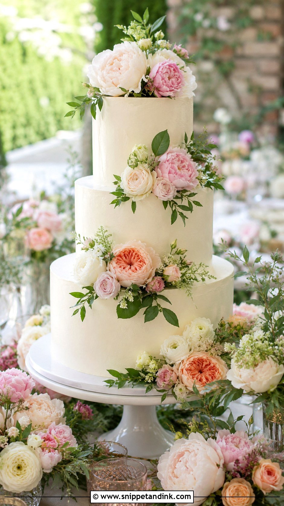 Floral Wedding Cake on Pedestal - Snippet and Ink - 20 Wedding Cake Ideas on Pedestals