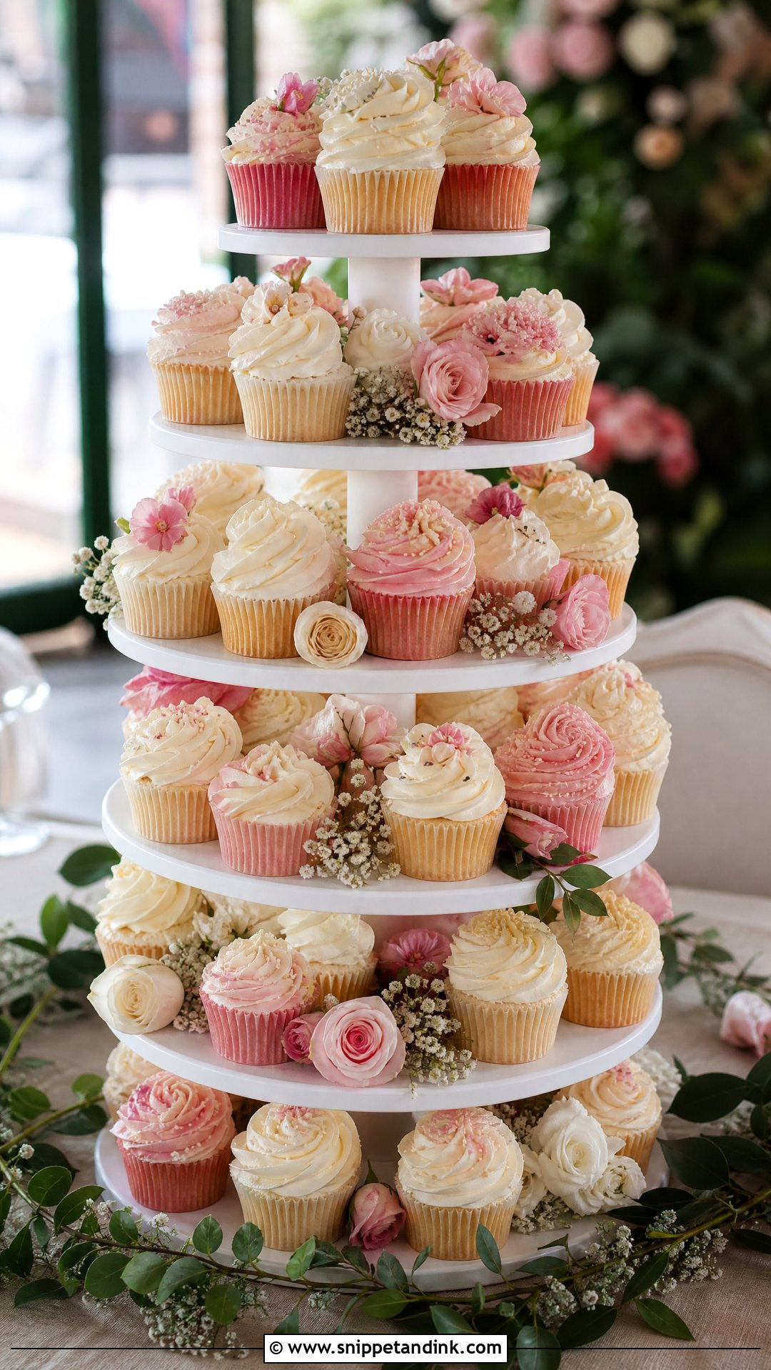 Floral Wedding Cupcake Tower - Snippet and Ink - 20 Wedding Cupcake Tower Ideas