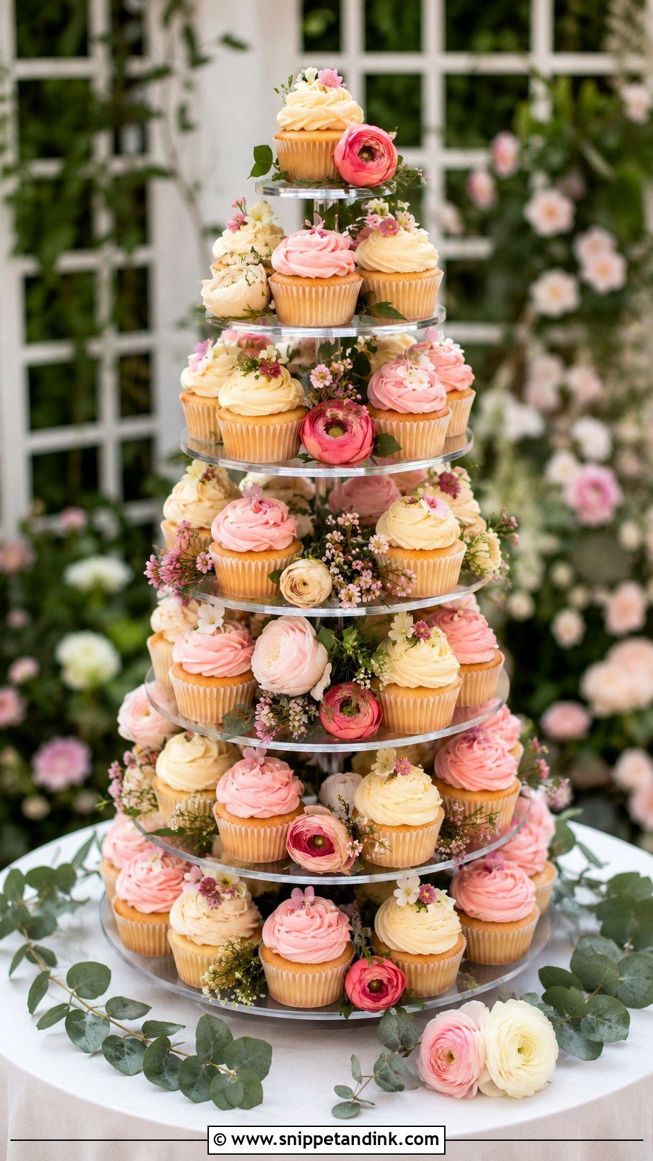 Floral Wedding Cupcake Tower - Snippet and Ink - 20 Wedding Cake Cupcakes Display Ideas