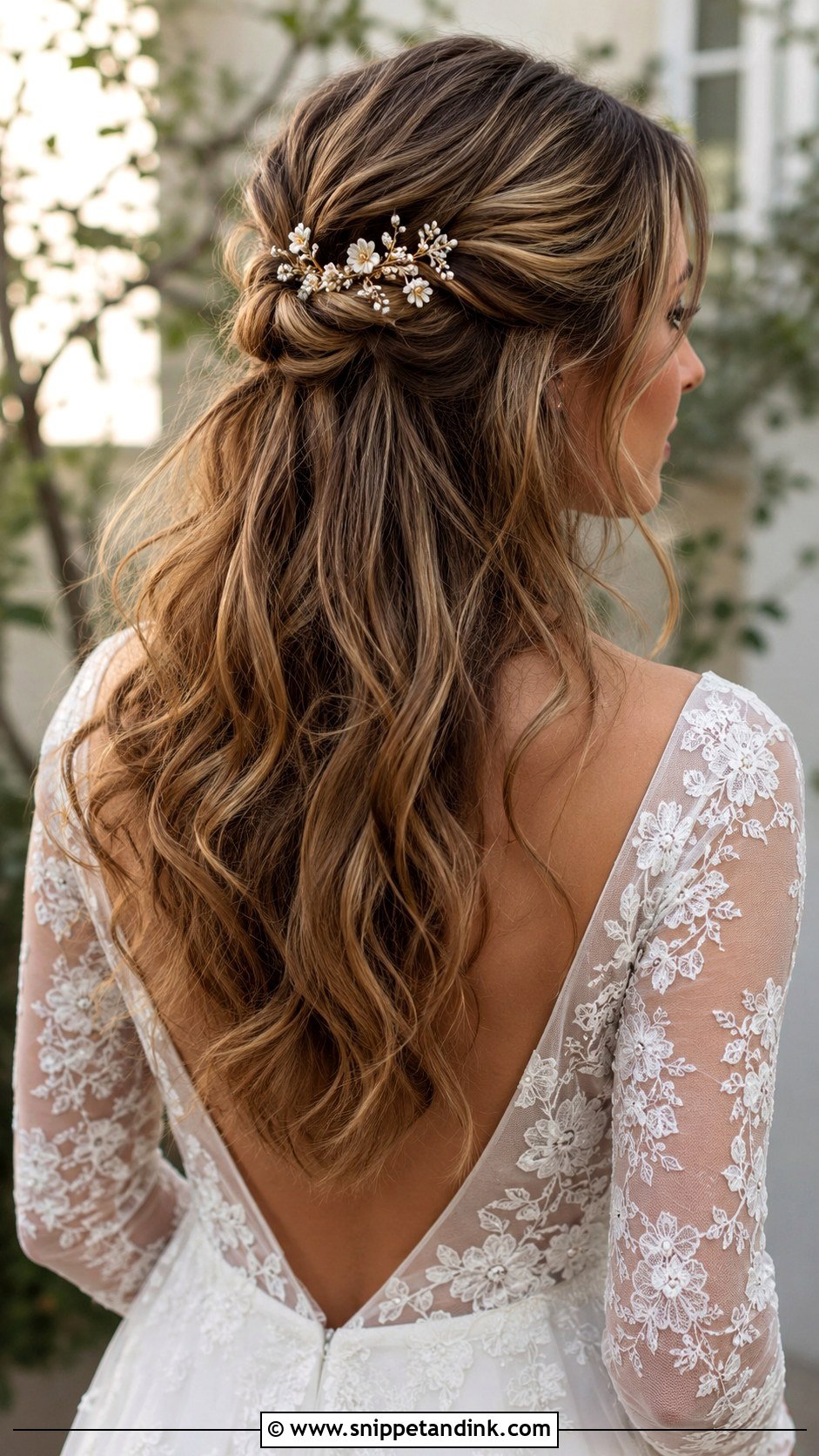 Floral Wedding Hair Pins With Half Up Hair - Snippet and Ink - 15 Wedding Hair Accessory Ideas