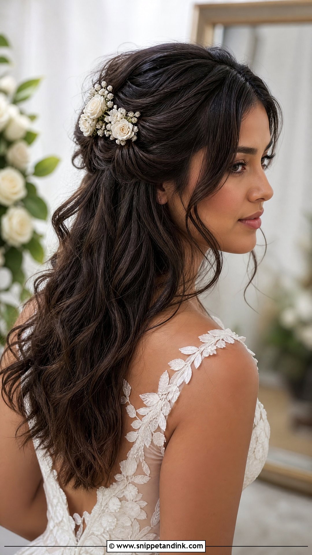 Floral Wedding Hairstyle For Medium Hair - Snippet and Ink - 20 Mid Length Hairstyles for Wedding