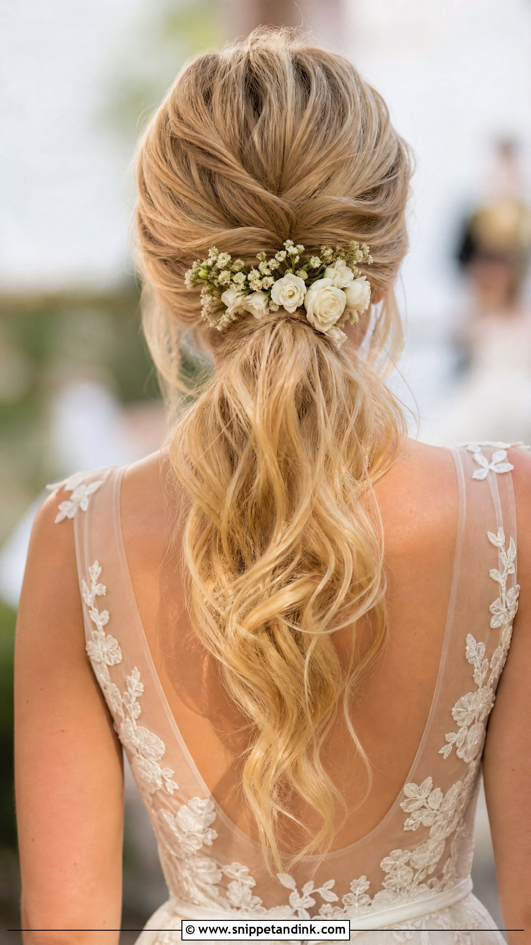 Floral Wedding Low Ponytail - Snippet and Ink - 15 Wedding Low Ponytail Ideas