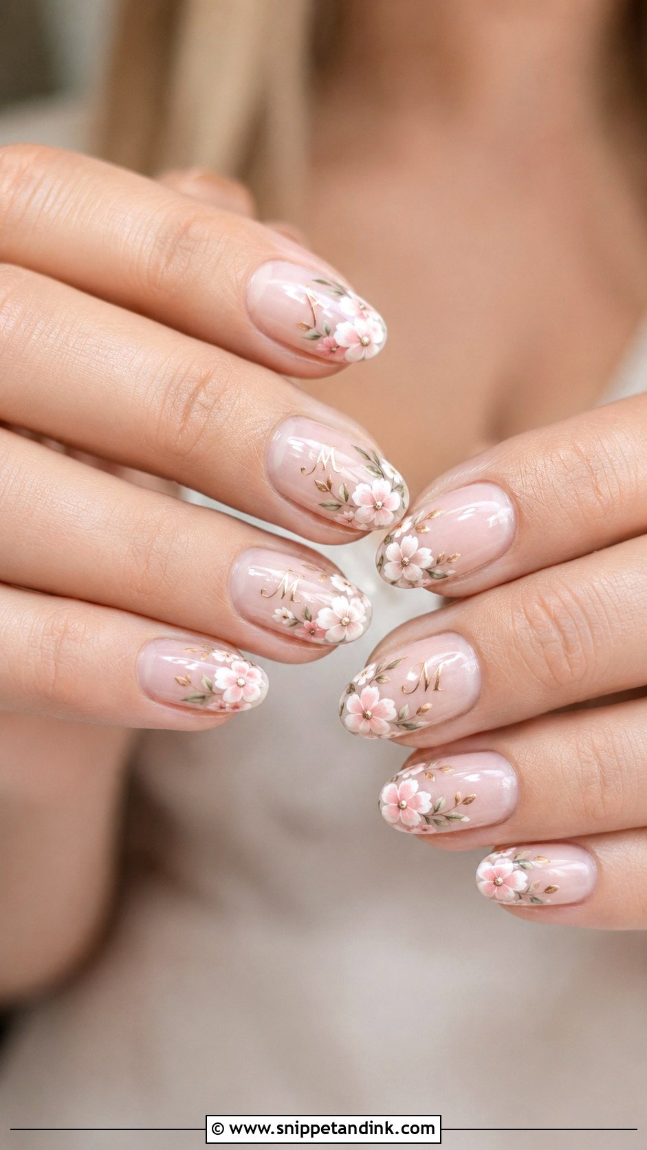 Floral Wedding Nails With Initials - Snippet and Ink - 20 Wedding Nails with Initials