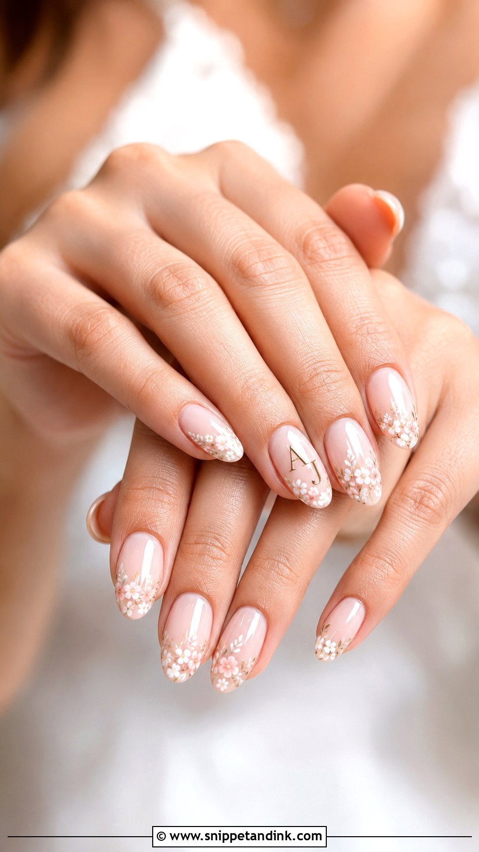 Floral Wedding Nails With Initials - Snippet and Ink - 20 Wedding Nails Initials