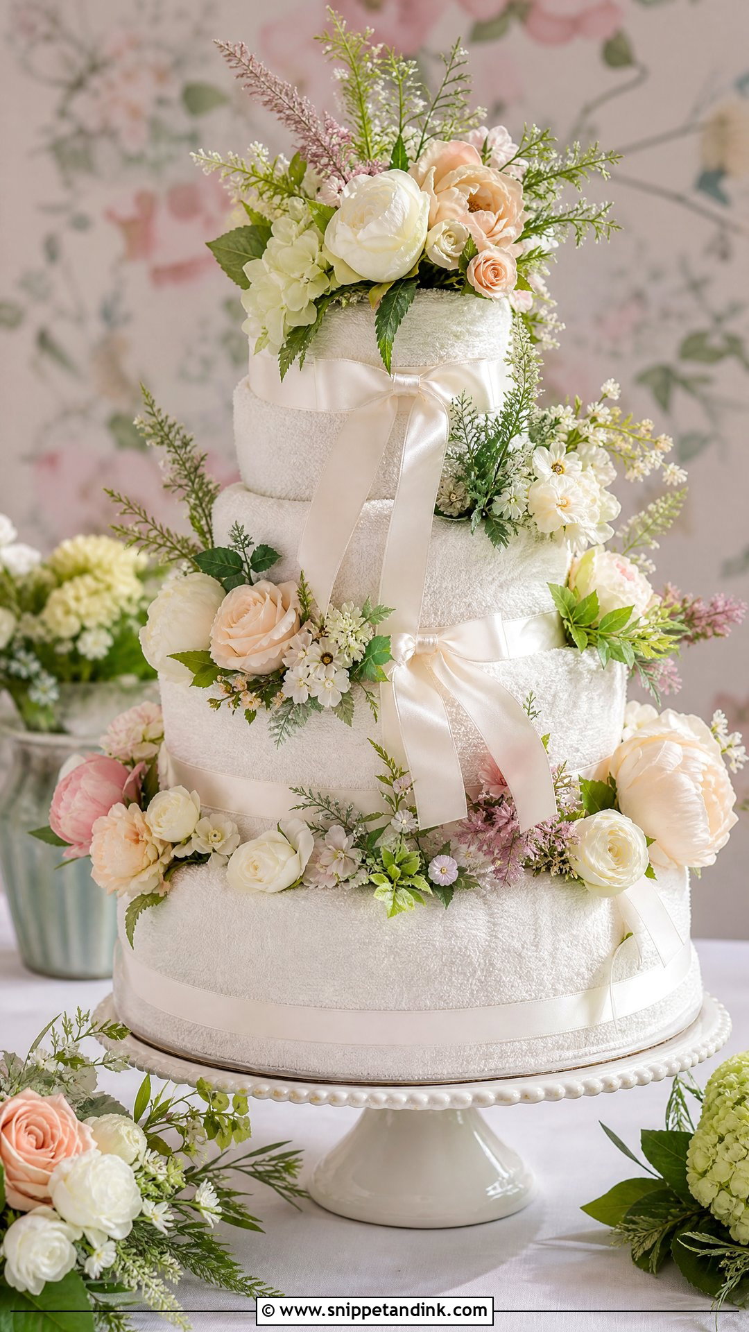 Floral Wedding Towel Cake - Snippet and Ink - 20 Wedding Towel Cakes