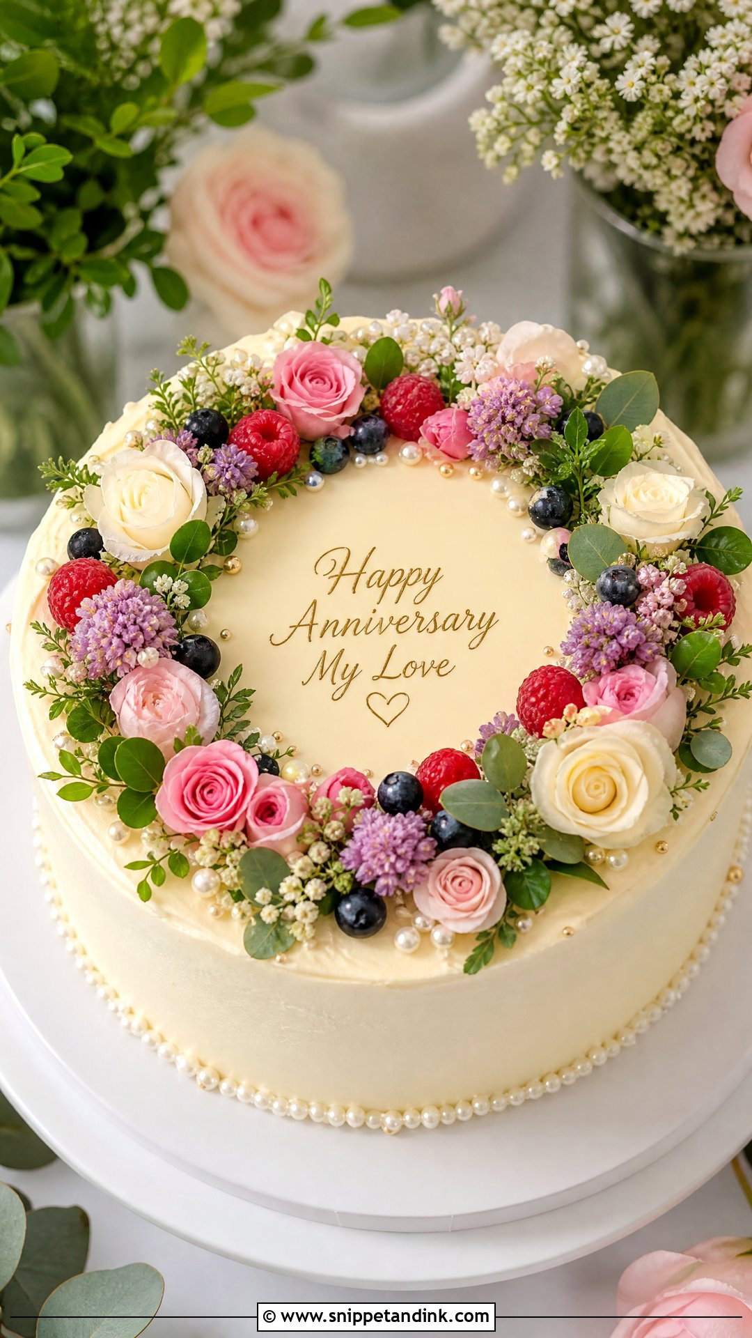 Floral Wreath Anniversary Cake - Snippet and Ink - 25 Love Anniversary Cake Ideas
