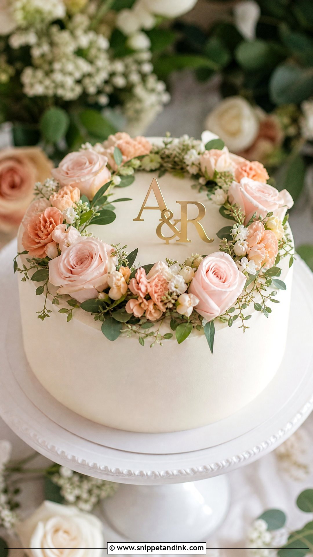 Floral Wreath Engagement Cake - Snippet and Ink - 20 Simple Engagement Cake Designs