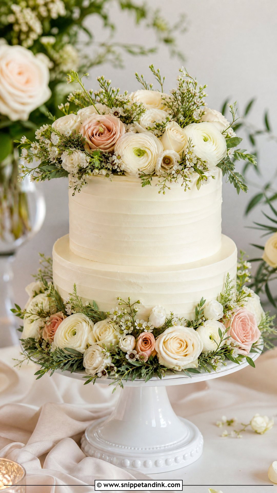 Floral Wreath Wedding Cake - Snippet and Ink - 25 Cake Ideas with Fresh Flowers for Wedding