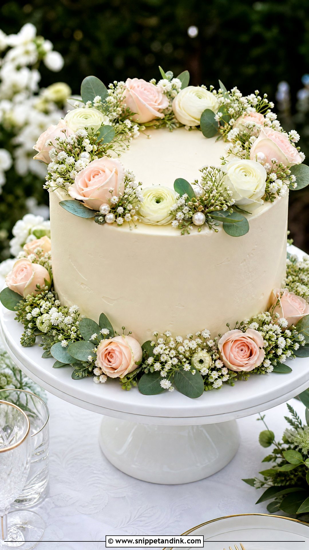 Floral Wreath Wedding Cake - Snippet and Ink - 30 Cake Bouquet Ideas for Wedding