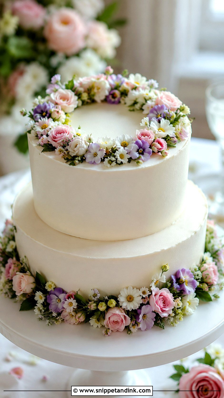 Floral Wreath Wedding Cake - Snippet and Ink - 30 Spring Flowers Wedding Cake Ideas