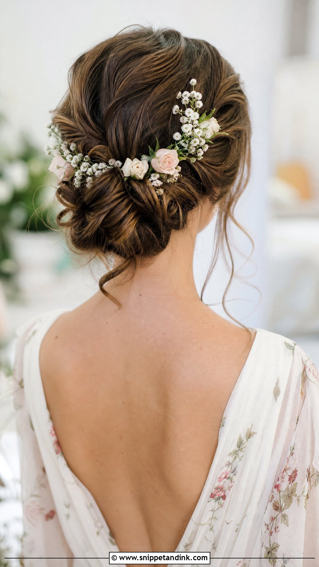 Flower Adorned Bun - Snippet and Ink - 20 Simple Bridal Bun Ideas