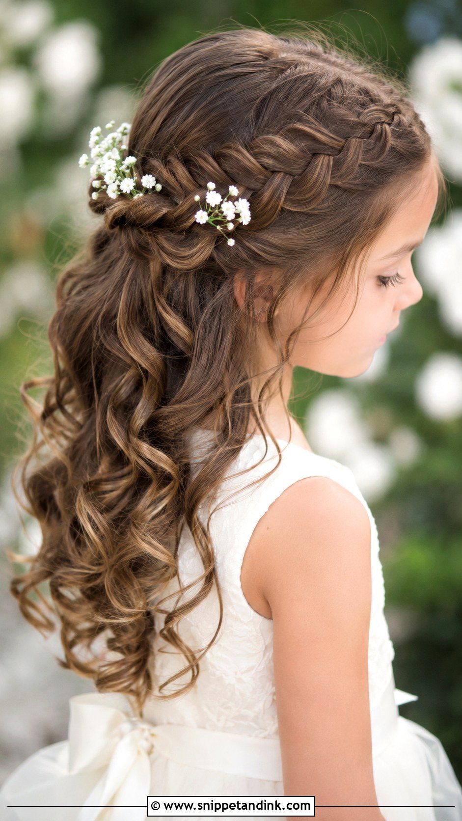 Flower Adorned Chignon - Snippet and Ink - 30 Kids Wedding Hair Ideas