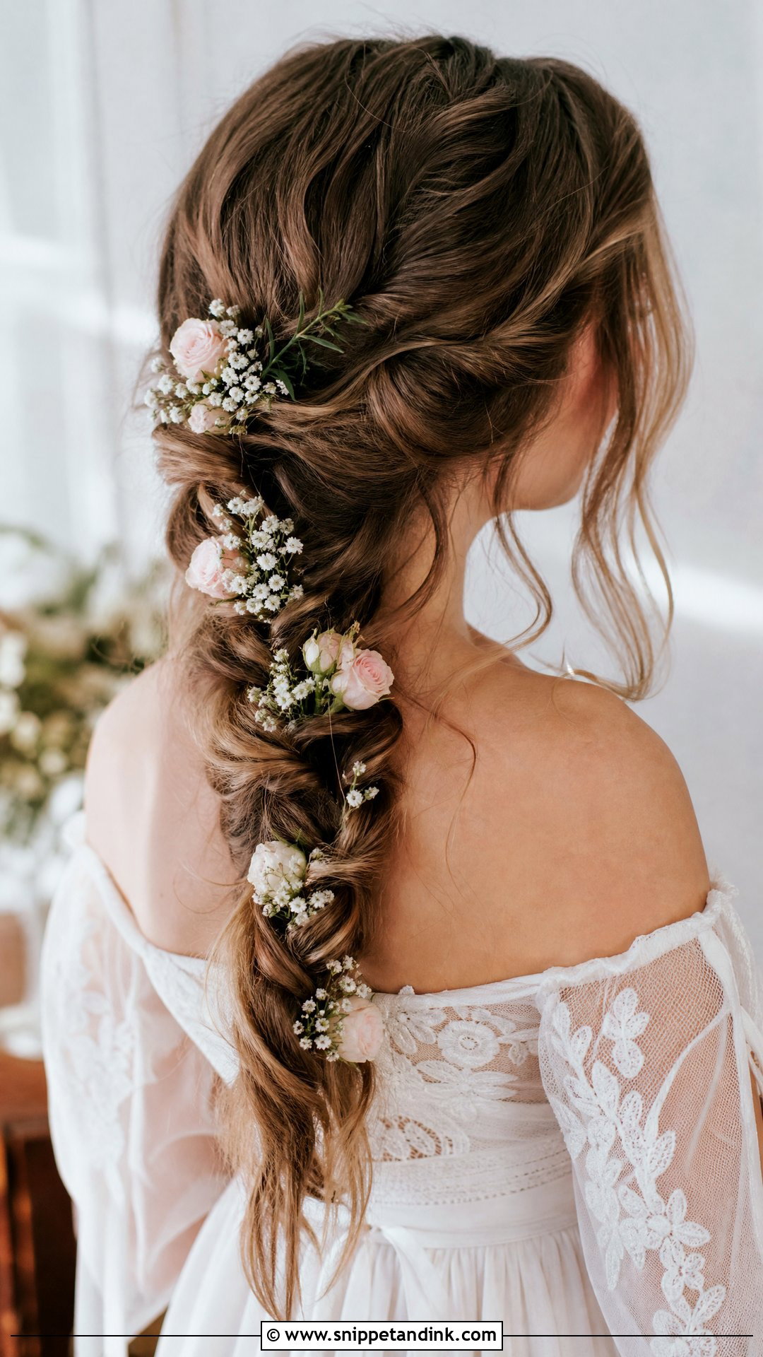 Flower Adorned Fishtail Braid - Snippet and Ink - 20 Bridal Hair Flower Ideas