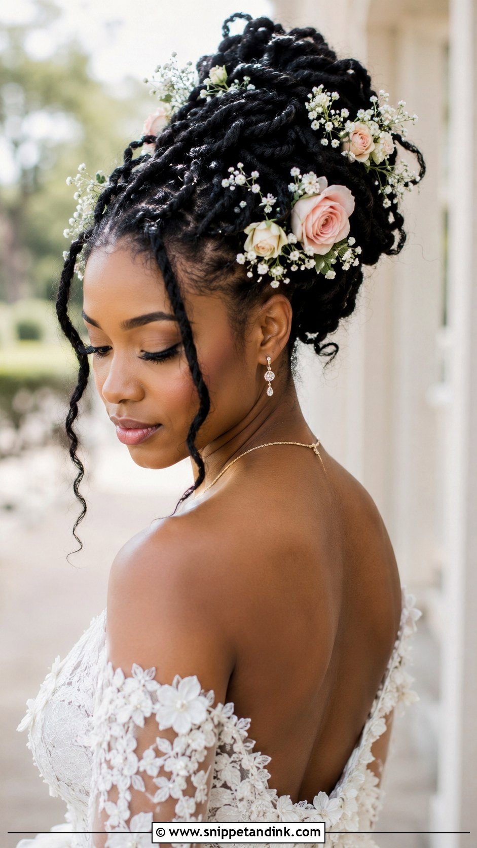 Flower Adorned Loc Updo - Snippet and Ink - 20 Loc Wedding Hairstyles Brides