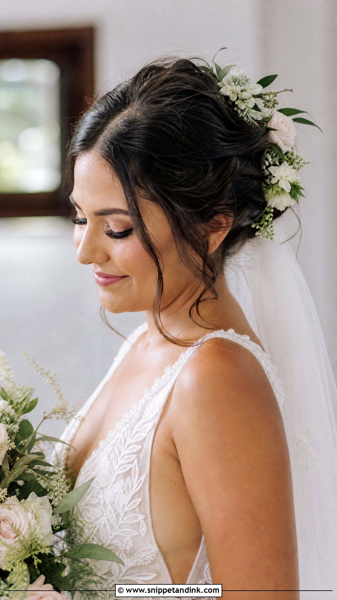 Flower Adorned Loose Updo - Snippet and Ink - 20 Long Hair Wedding Hair Styles