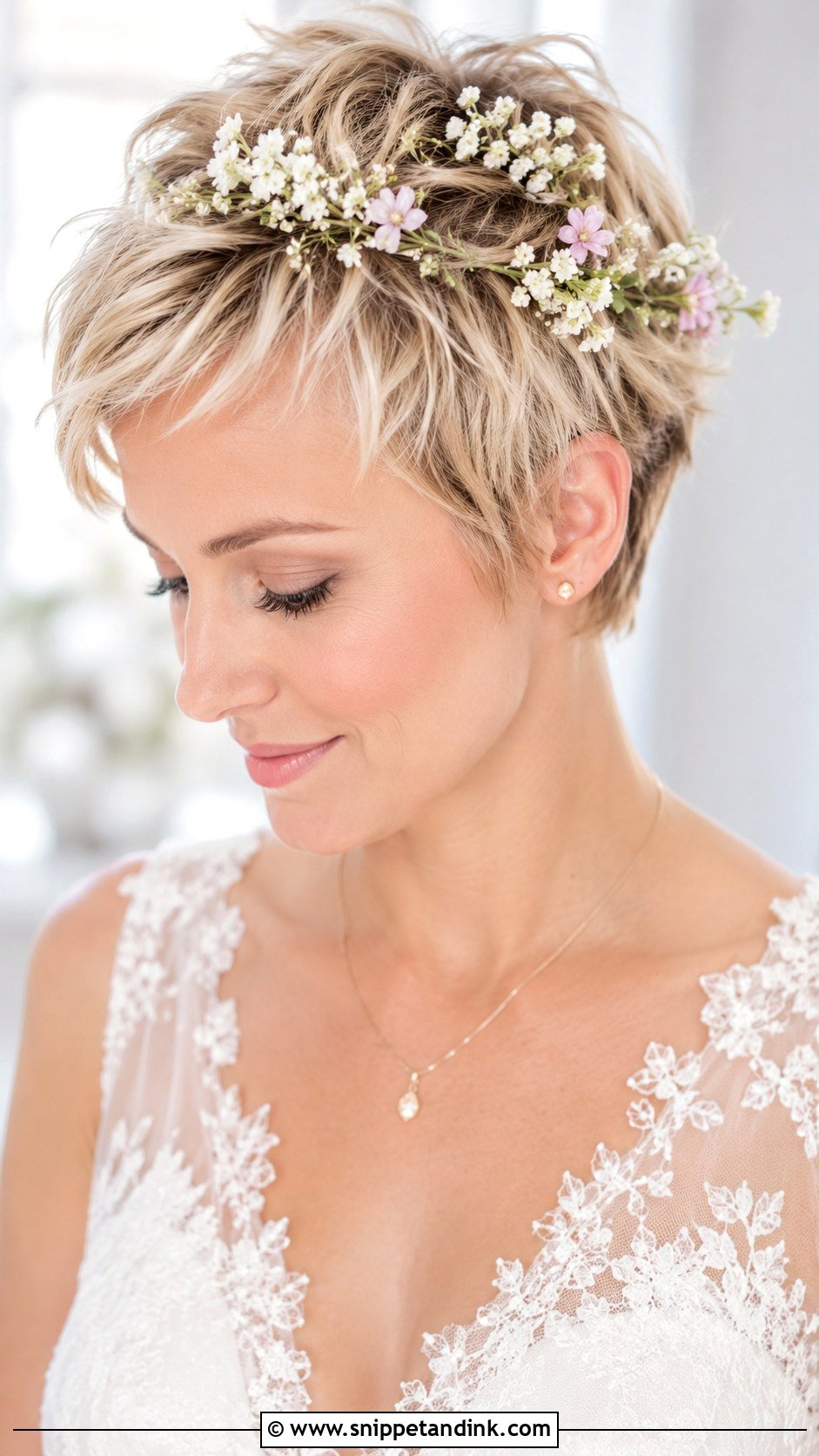 Flower Adorned Pixie - Snippet and Ink - 25 Simple Wedding Hairstyles for Short Hair
