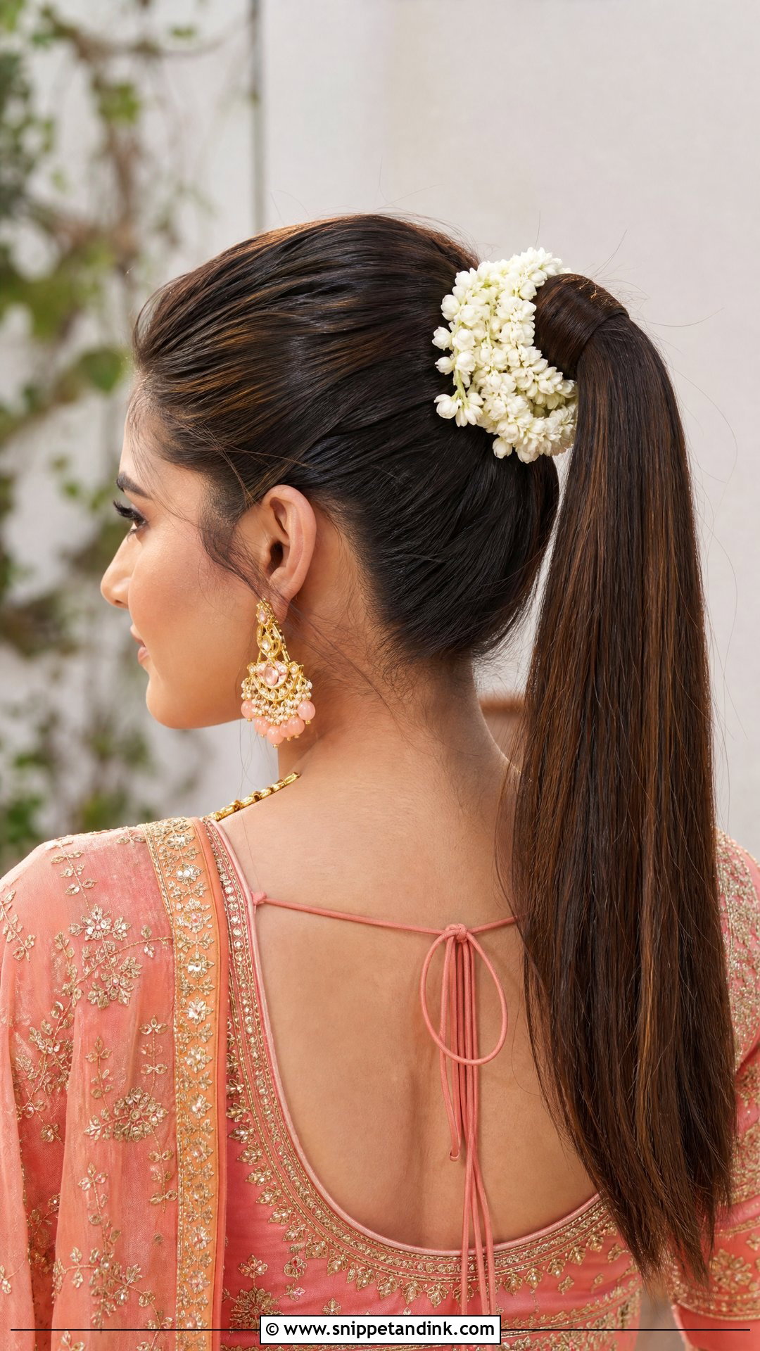 Flower Adorned Ponytail With Lehenga - Snippet and Ink - 20 Hairstyle with Lehnga on Wedding Ideas