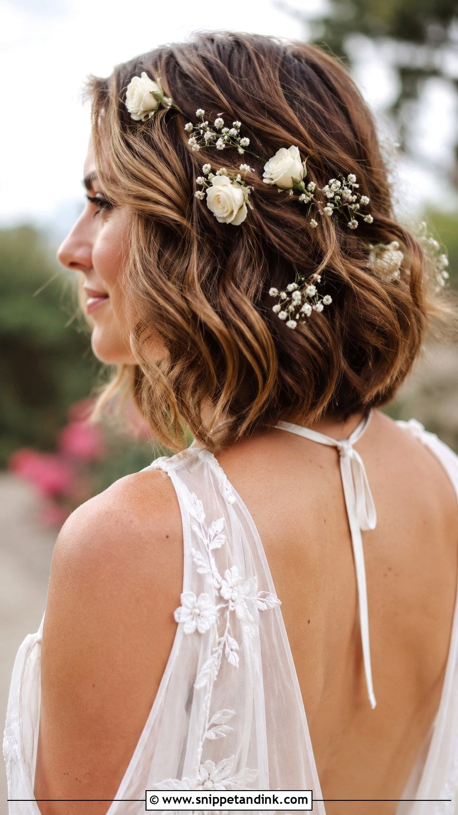 Flower Adorned Short Hair - Snippet and Ink - 25 Hairstyles for Short Hair for Wedding