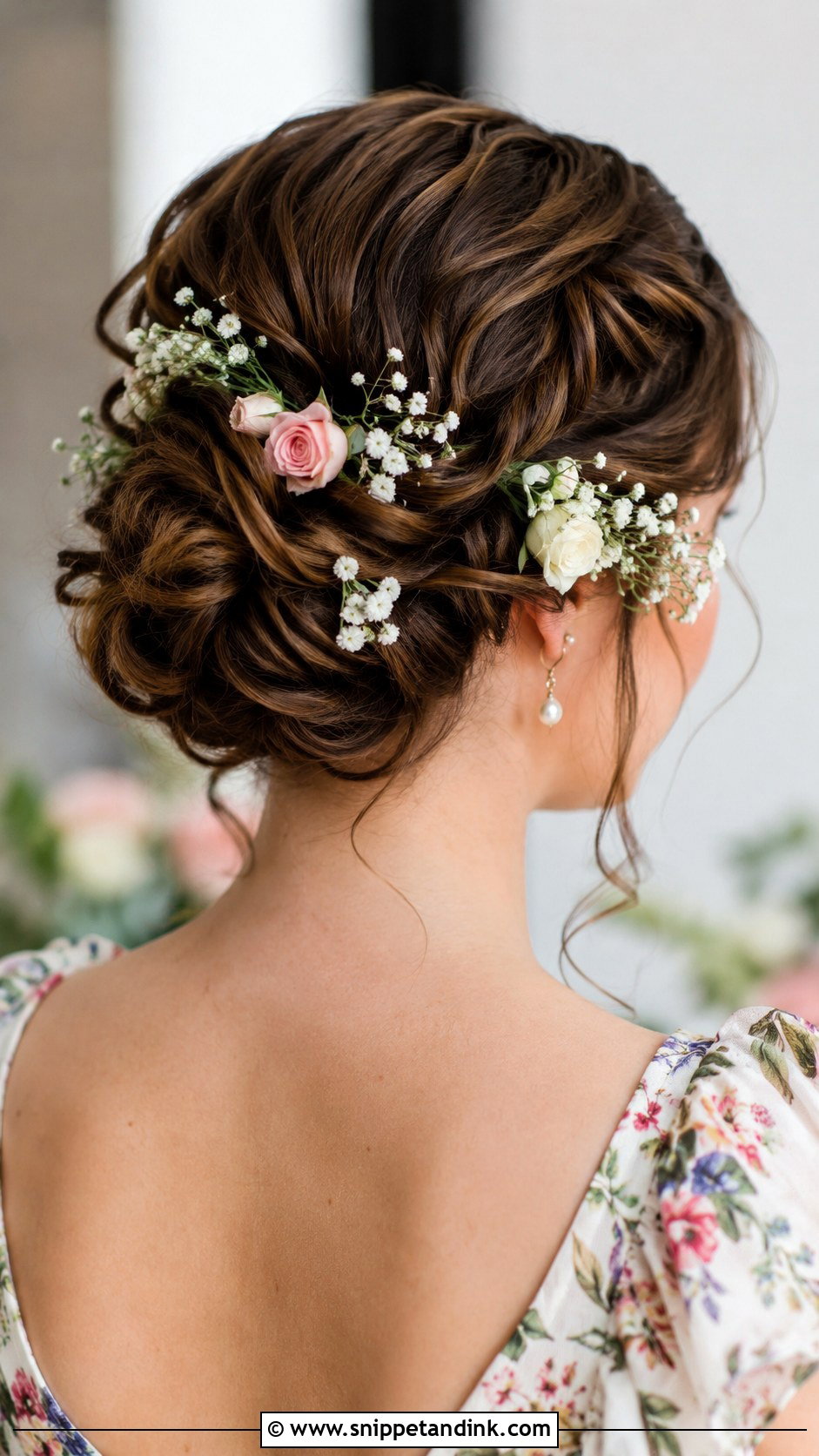 Flower Adorned Updo - Snippet and Ink - 30 Wedding Guest Hairstyles for Long Hair