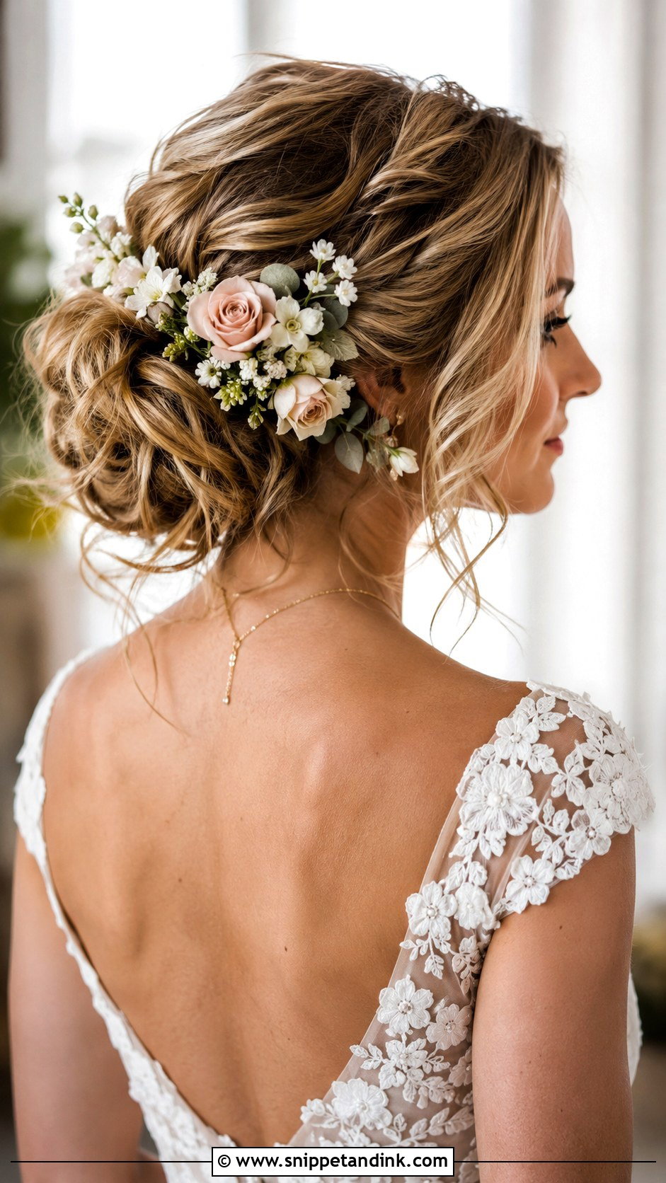 Flower Adorned Updo Wedding Hairstyle - Snippet and Ink - 25 Simple Hairstyle for Wedding Ideas