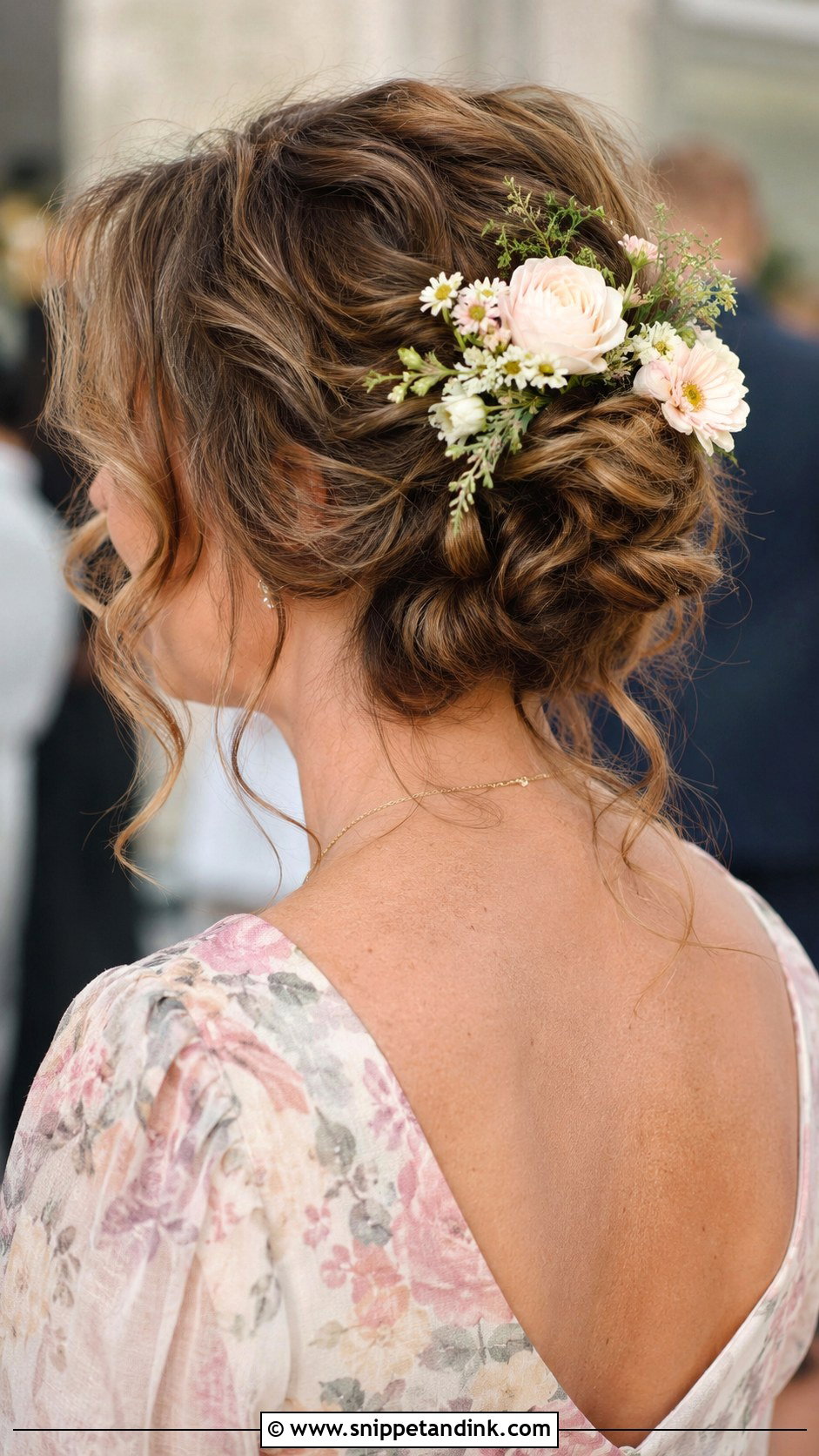 Flower Adorned Updo for Mother of the Bride - Snippet and Ink - 30 Mother of Bride Hairstyles