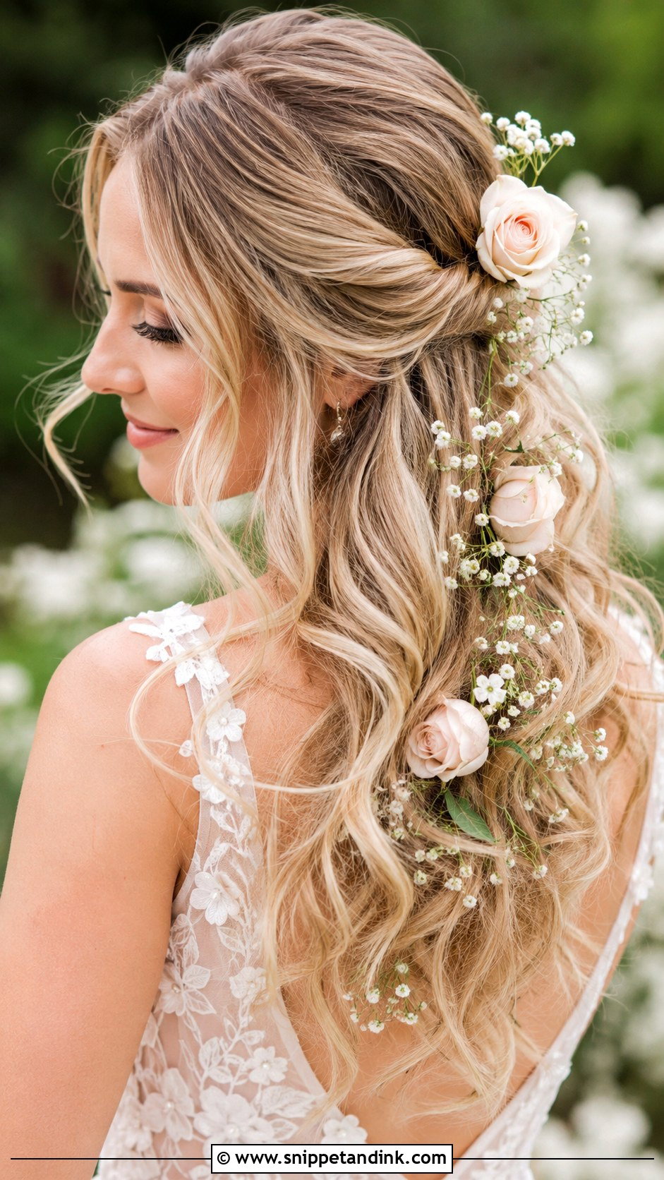Flower Adorned Wedding Hairstyle - Snippet and Ink - 30 Hairstyles for Long Hair Wedding
