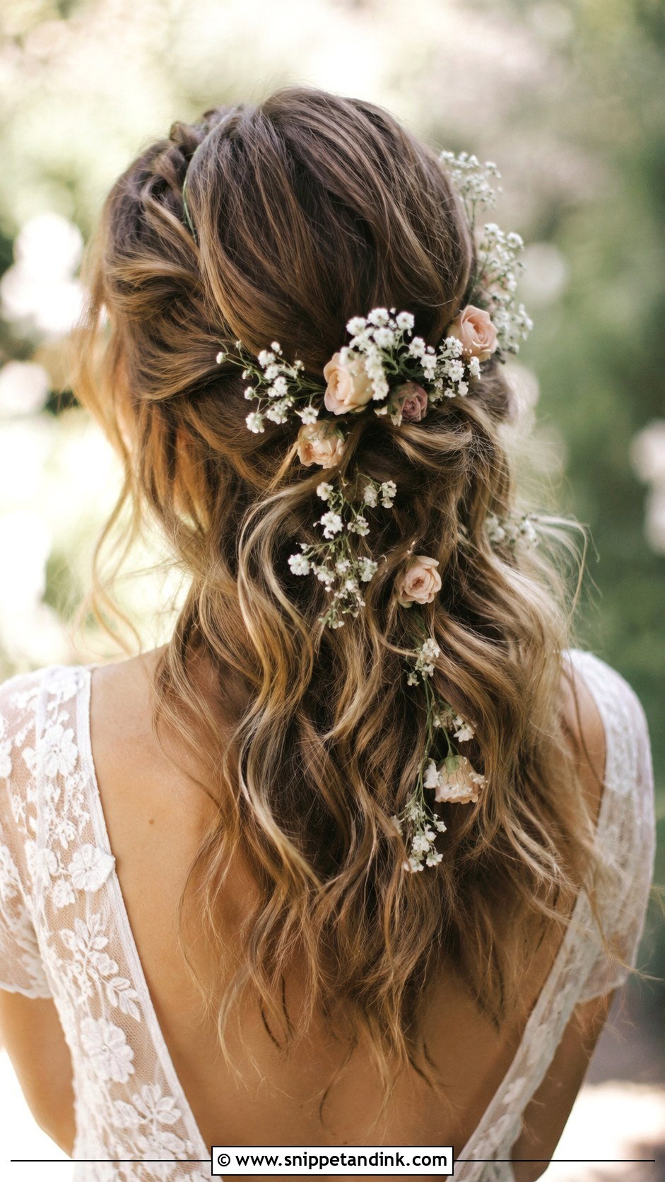 Flower Adorned Wedding Hairstyle for Medium Hair - Snippet and Ink - 25 Medium Length Wedding Hair Ideas