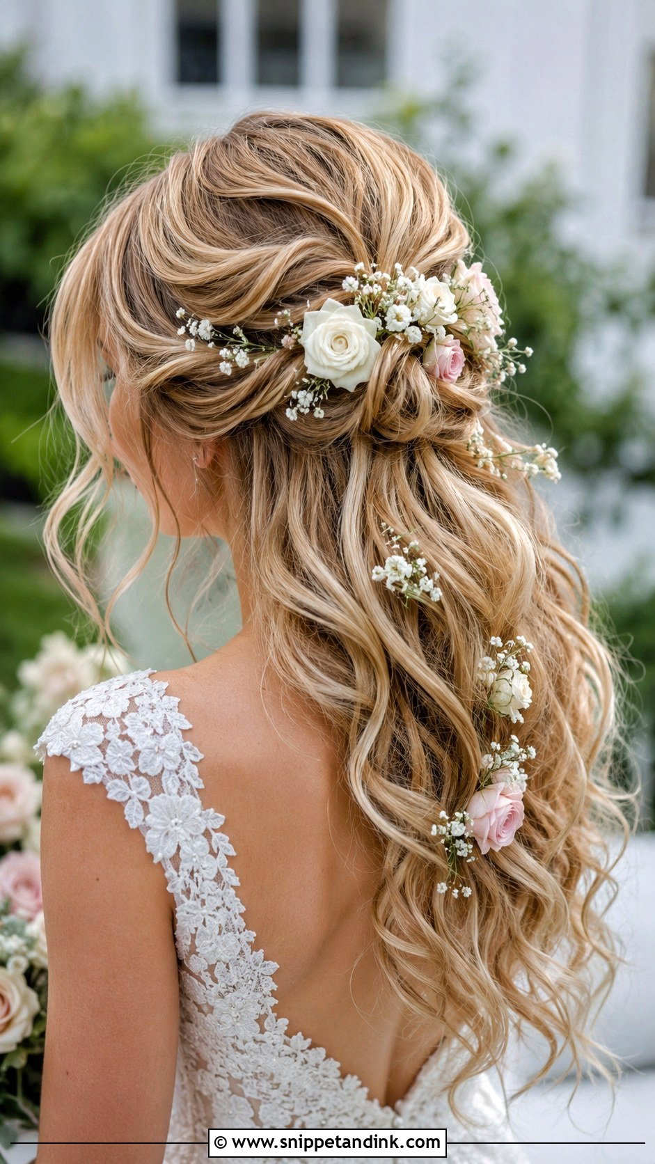 Flower Adorned Wedding Hairstyle - Snippet and Ink - 20 Medium Hair Wedding Ideas