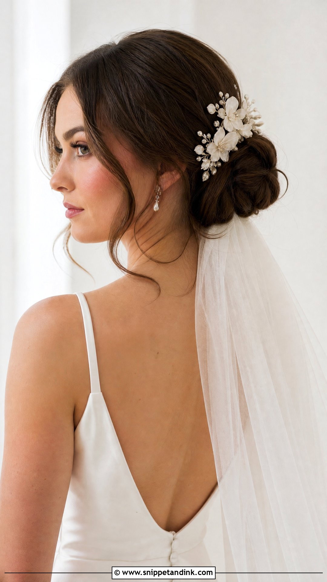 Flower Bridal Hair Comb With Low Bun - Snippet and Ink - 15 Flower Bridal Hair Accessories