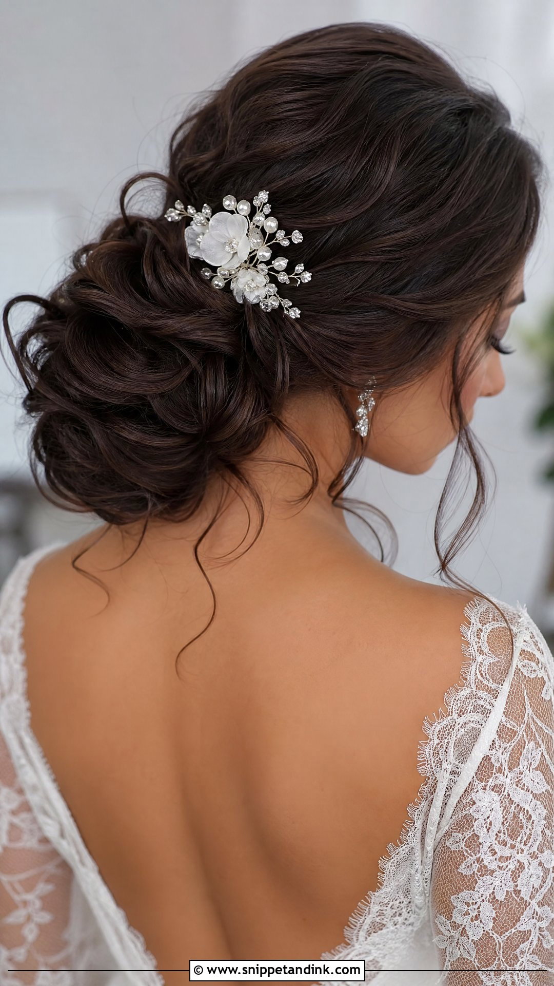 Flower Bridal Hair Comb With Textured Bun - Snippet and Ink - 15 Flower Bridal Hair Accessories