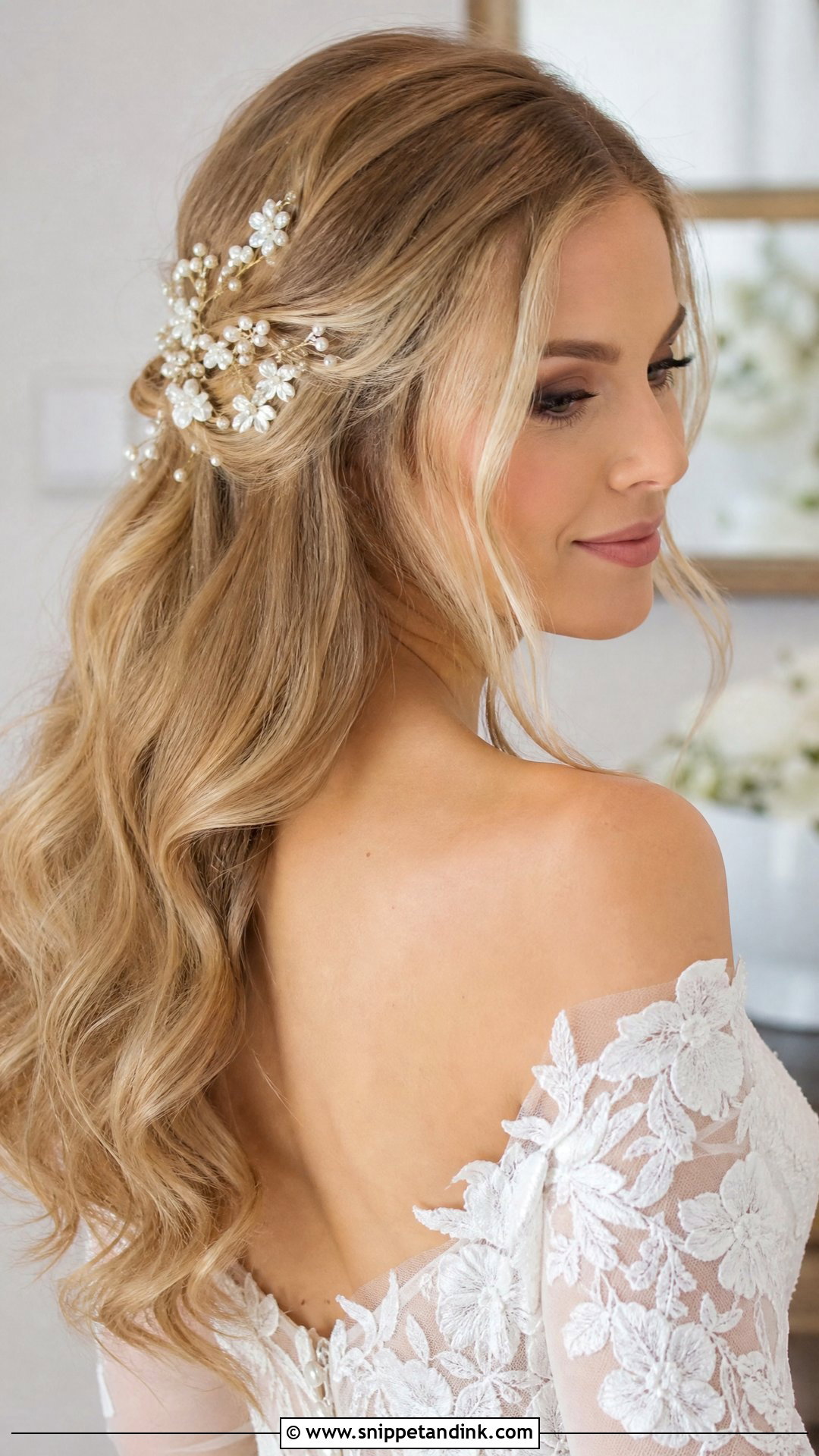 Flower Bridal Hair Pins With Loose Waves - Snippet and Ink - 15 Flower Bridal Hair Accessories