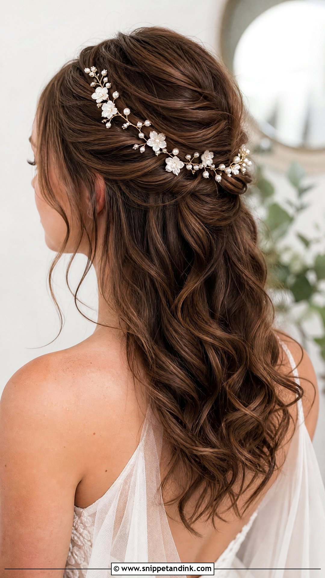 Flower Bridal Hair Vine With Half Up Hair - Snippet and Ink - 15 Flower Bridal Hair Accessories