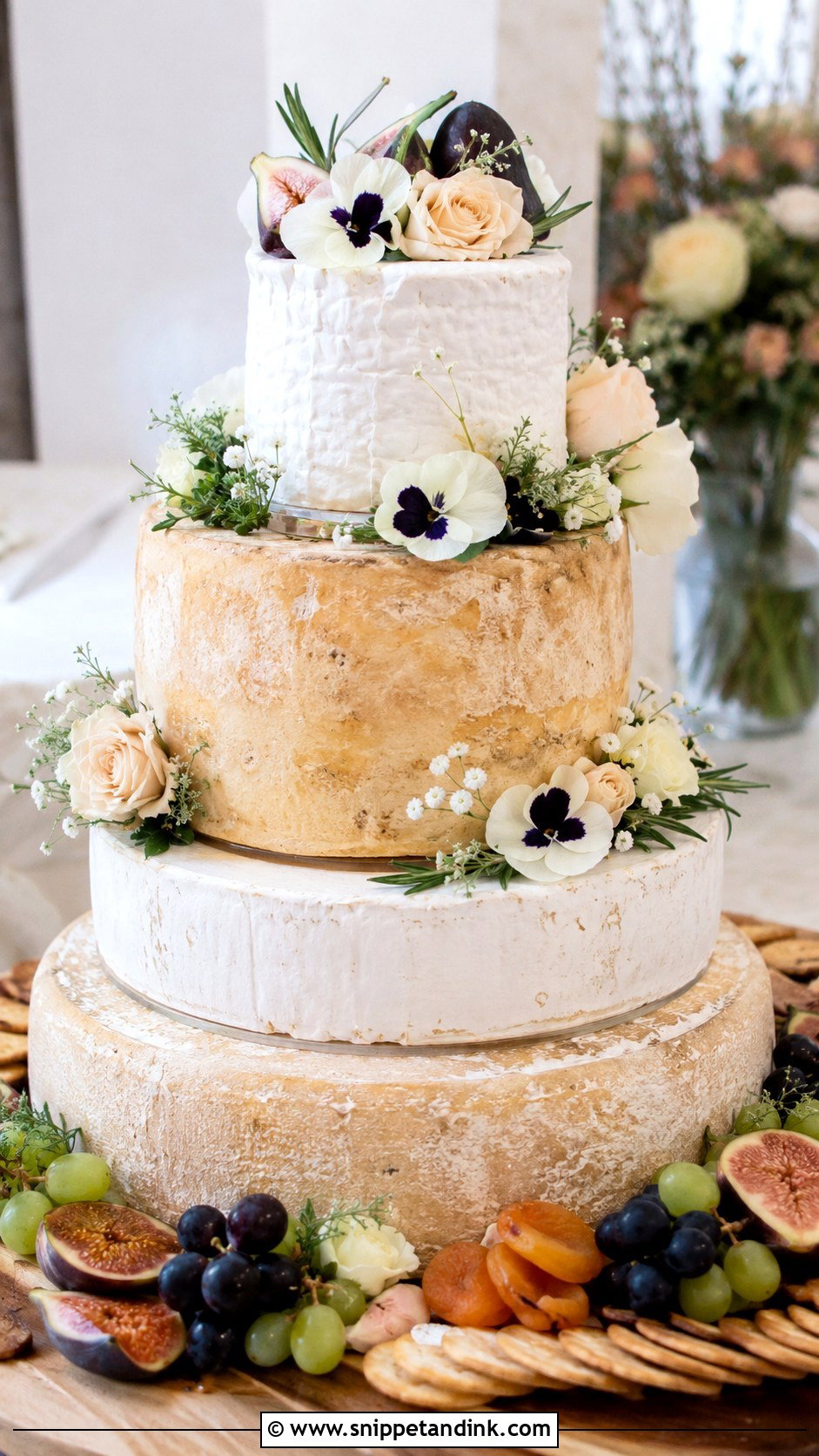 Flower Cheese Board Wedding Cake - Snippet and Ink - 20 Cheese Board Wedding Cake Ideas