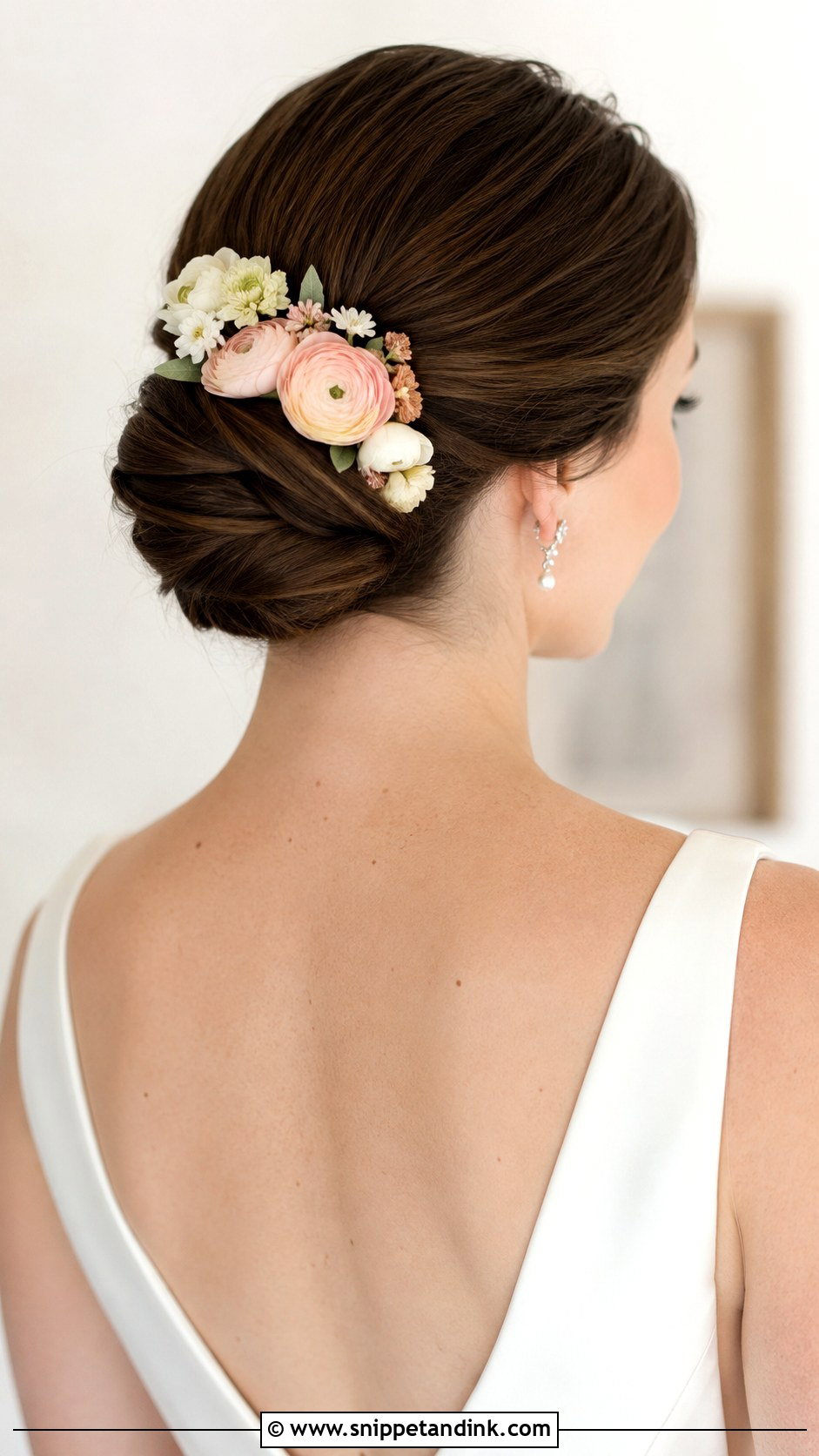 Flower Comb With Sleek Chignon - Snippet and Ink - 20 Flowers in Hair Wedding