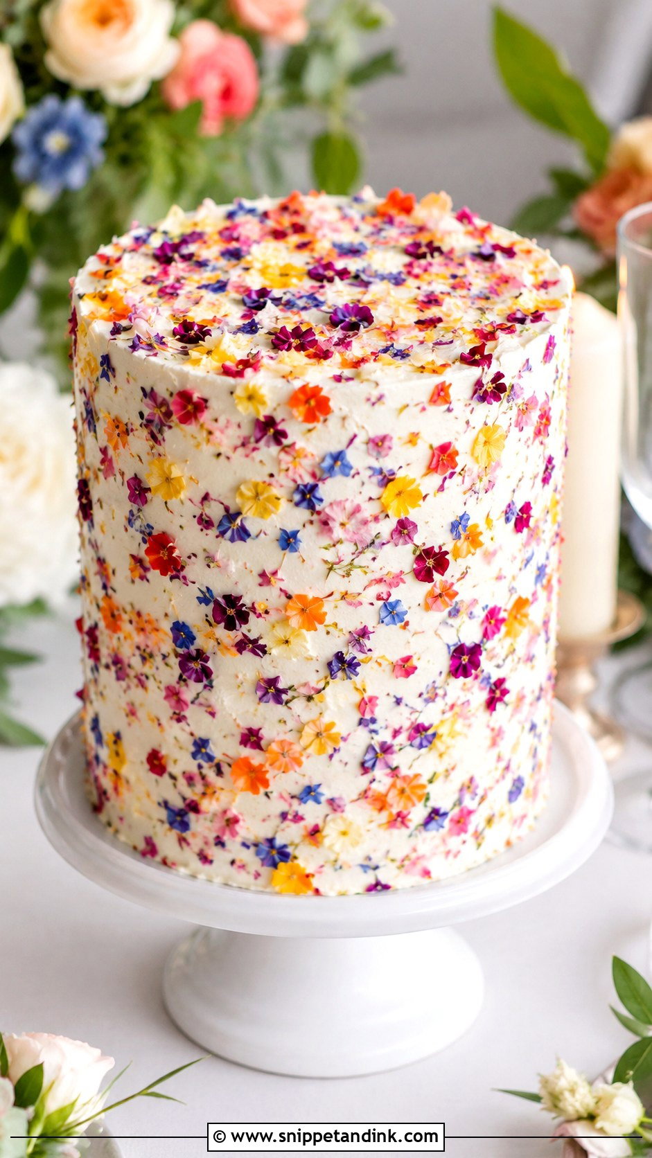 Flower Confetti Wedding Cake - Snippet and Ink - 20 Edible Flowers on Cake Ideas for Wedding