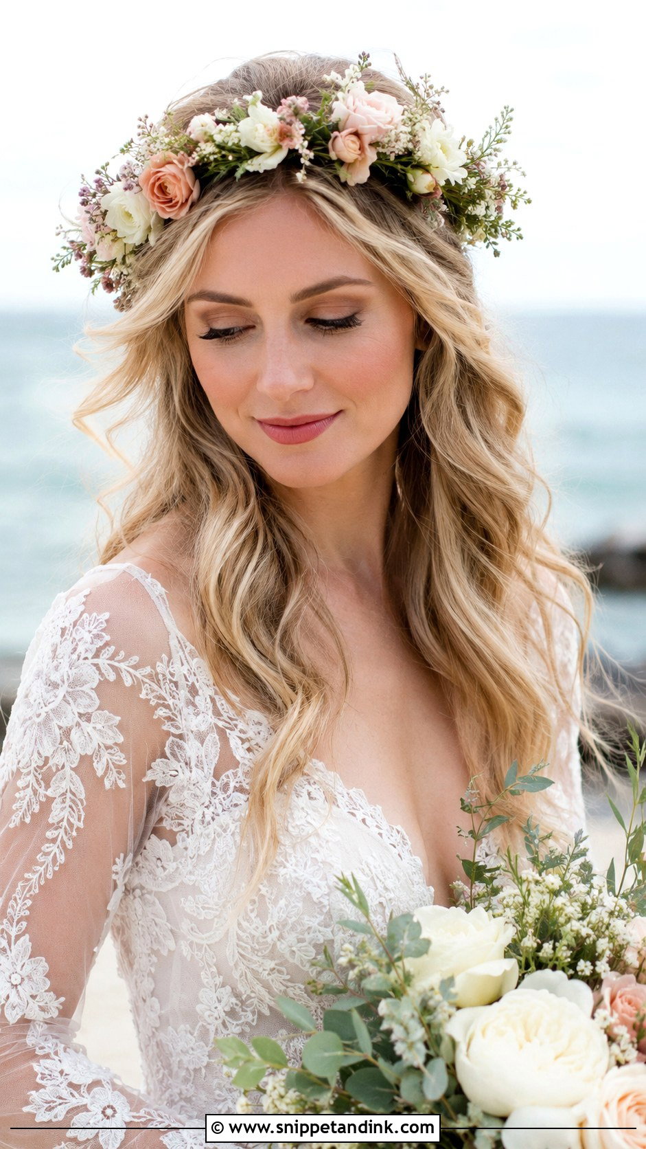 Flower Crown Beach Bridal Hairstyle - Snippet and Ink - 25 Beach Bridal Hair Ideas