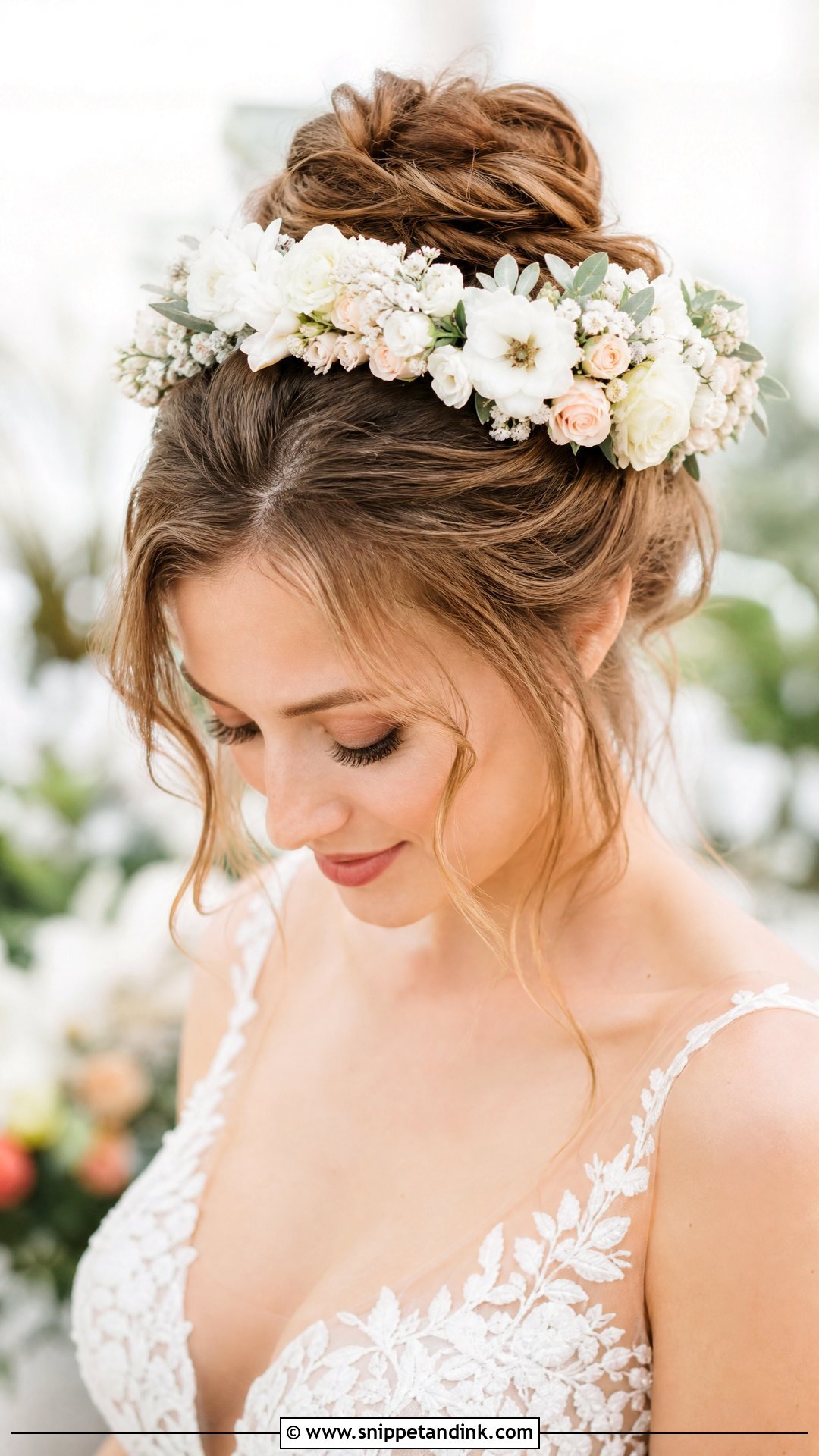 Flower Crown Bun - Snippet and Ink - 25 Bridal Hair Bun Ideas