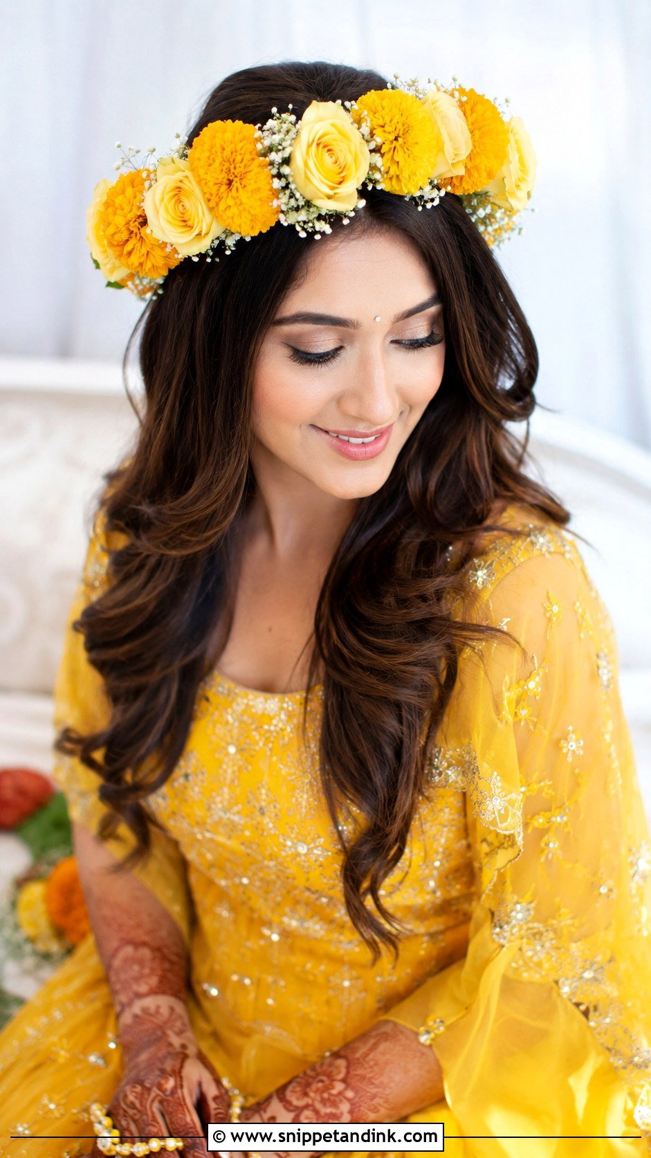 Flower Crown Hairstyle for Bride - Snippet and Ink - 25 Mehandi Hairstyles for Bride