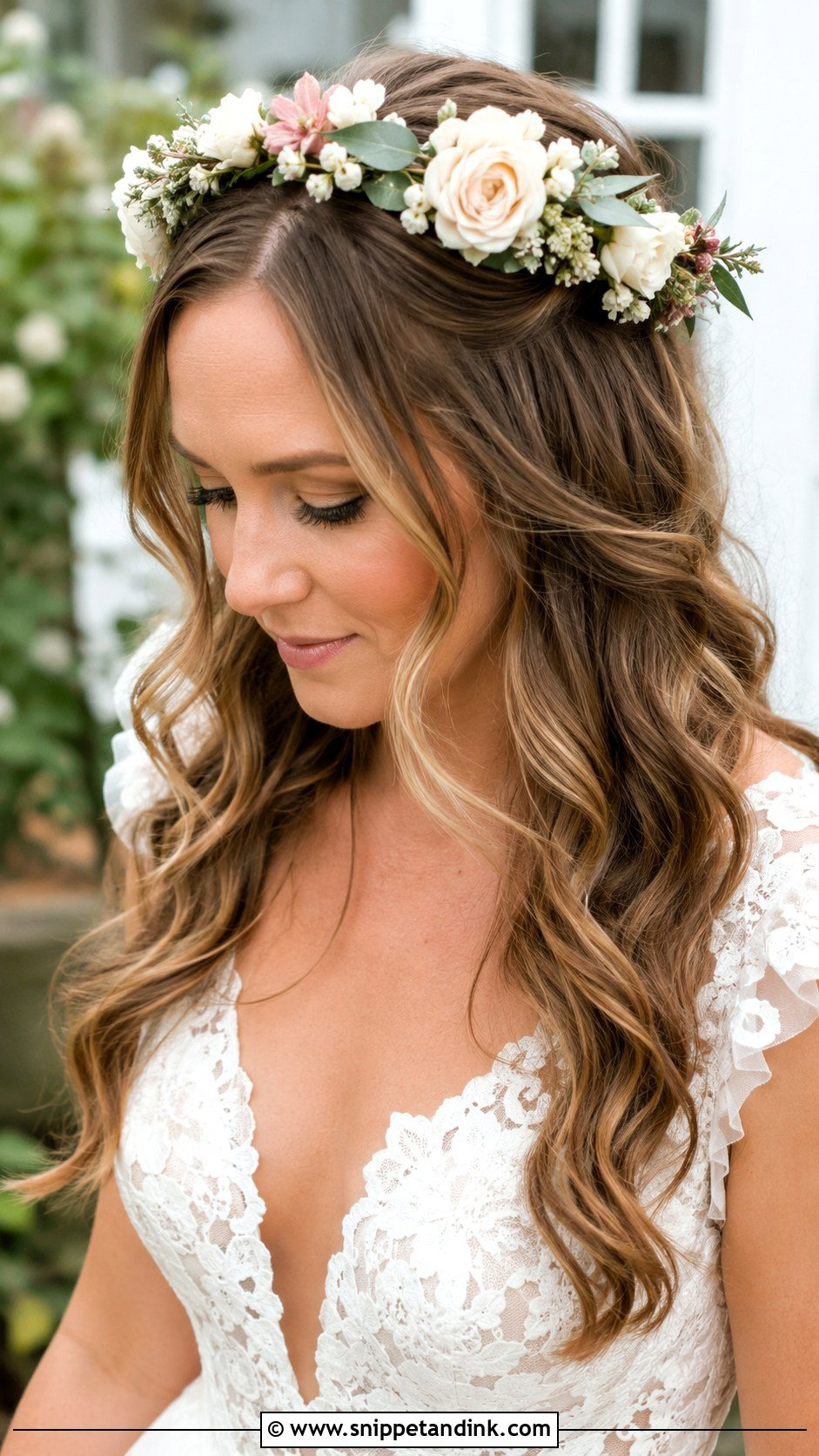 Flower Crown Half Up Bridal Hair - Snippet and Ink - 25 Elegant Bridal Hair Ideas