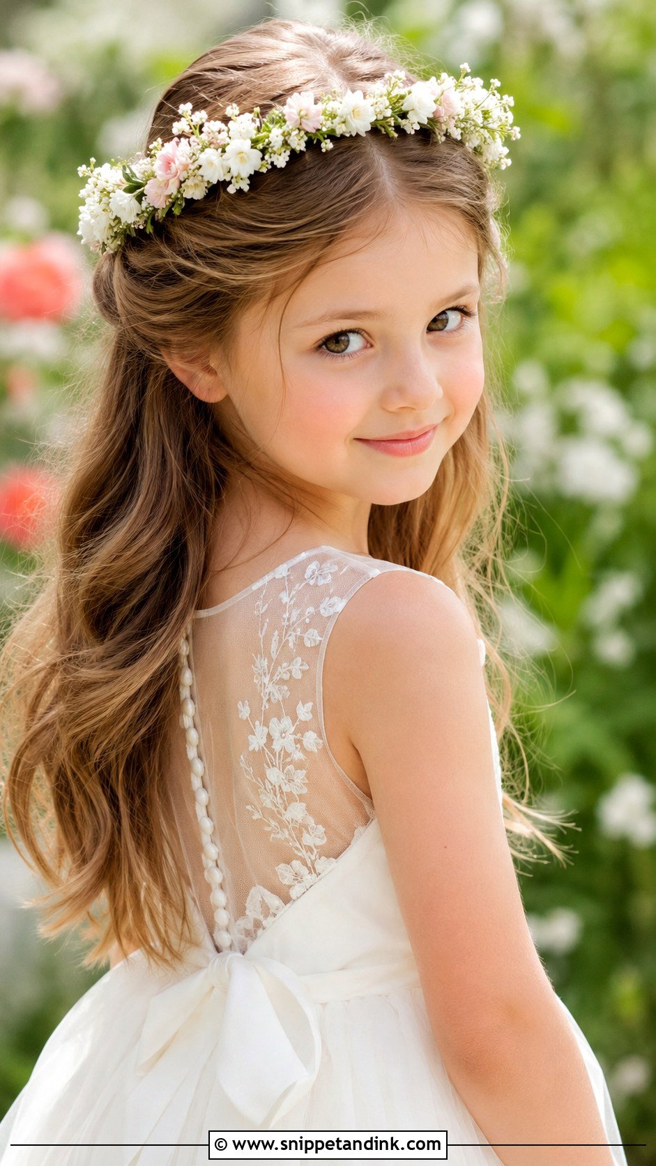 Flower Crown Half Up Hairstyle - Snippet and Ink - 25 Kids Girls Wedding Hairstyles