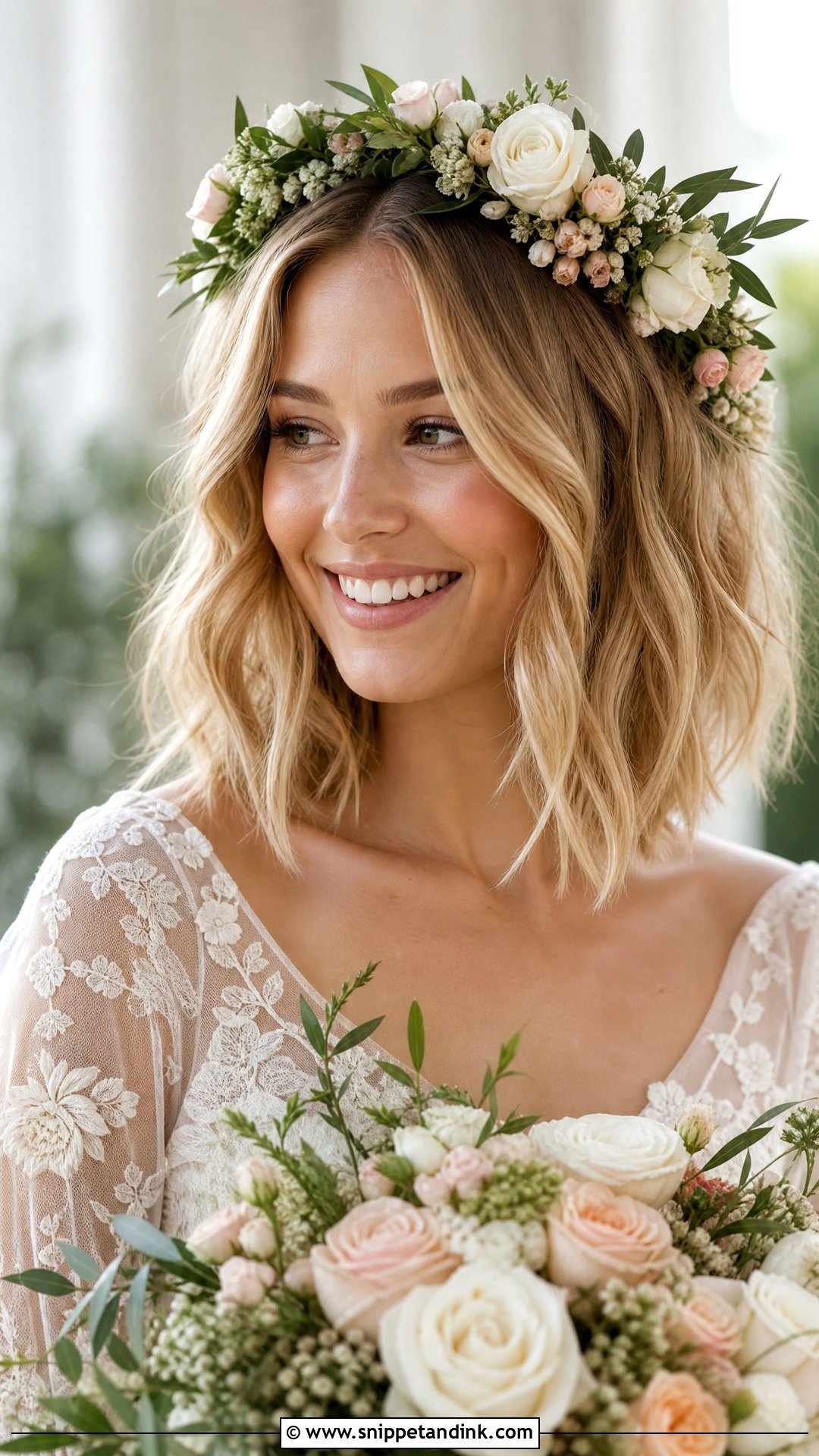 Flower Crown Long Bob - Snippet and Ink - 20 Long Bob Wedding Hairstyles