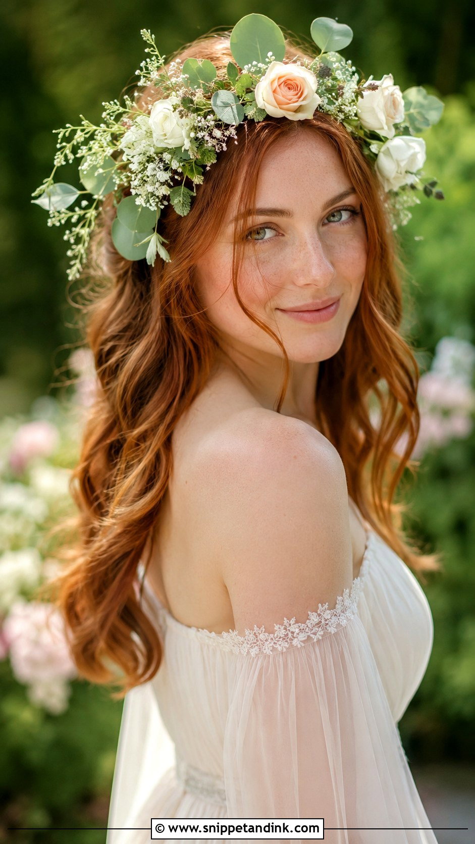 Flower Crown Loose Waves - Snippet and Ink - 20 Fantasy Wedding Hair Ideas