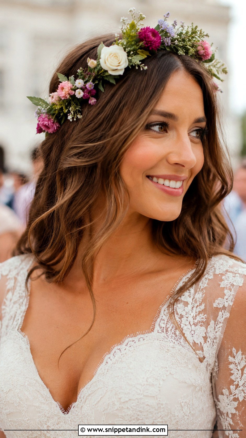 Flower Crown Wedding Hairstyle - Snippet and Ink - 30 Open Hair Wedding Hairstyles