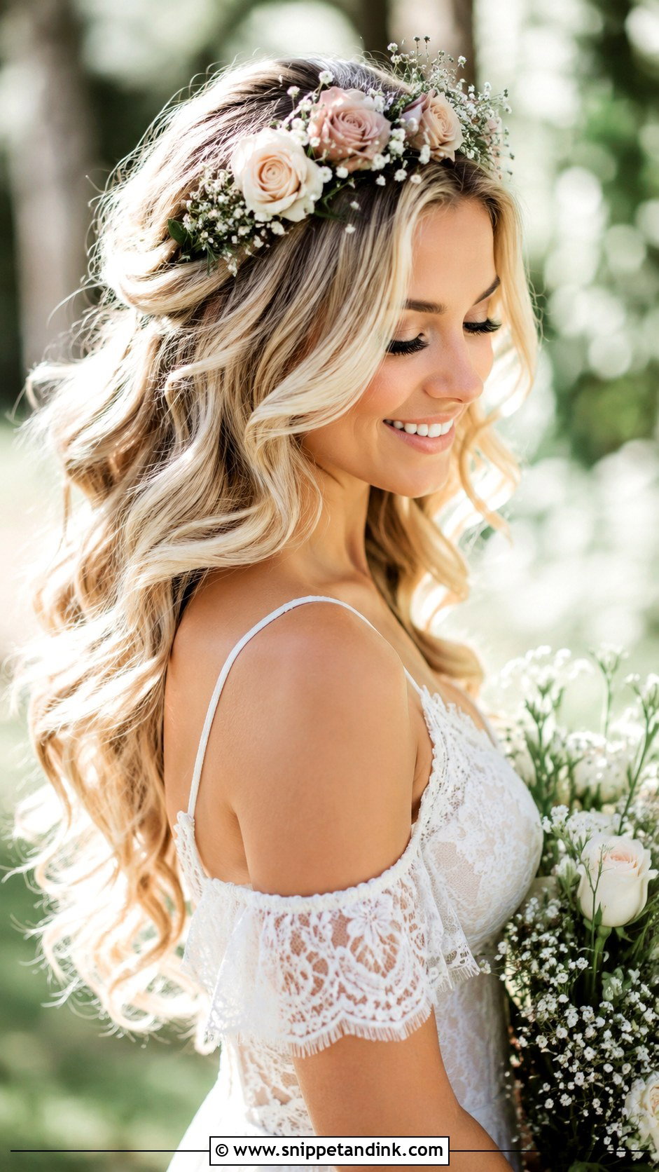 Flower Crown Wedding Hairstyle With Loose Waves - Snippet and Ink - 25 Fairytale Wedding Hair Ideas