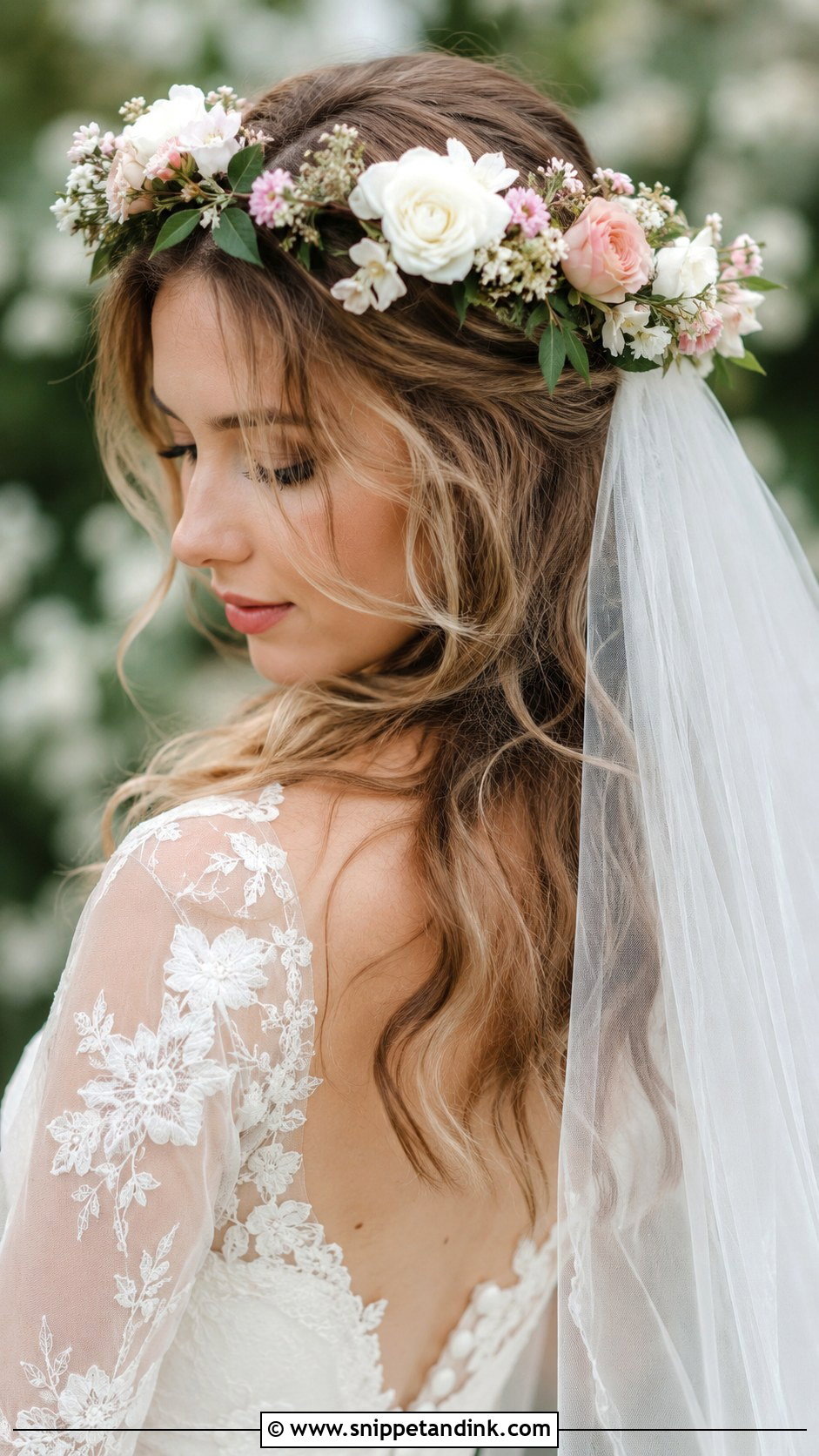 Flower Crown Wedding Hairstyle for Long Hair - Snippet and Ink - 30 Wedding Hair Styles for Long Hair
