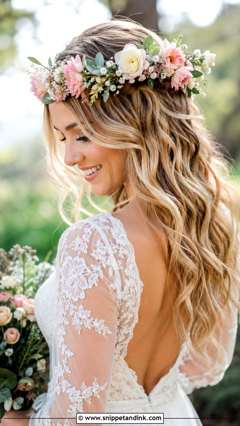 Flower Crown Wedding Hairstyle for Long Hair - Snippet and Ink - 20 Wedding Hair for Long Hair Ideas