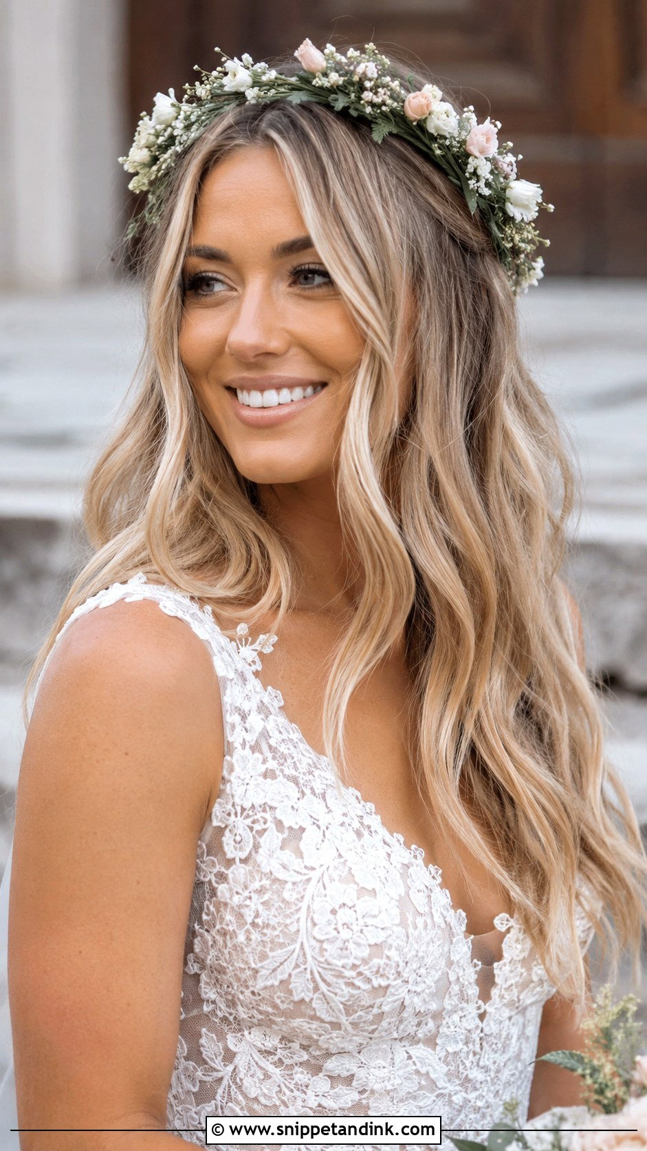 Flower Crown With Boho Wedding Waves - Snippet and Ink - 15 Wedding Hair Accessory Ideas