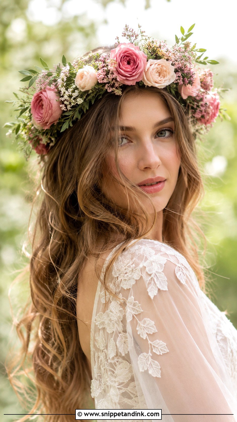 Flower Crown With Flowing Hair - Snippet and Ink - 20 Bohemian Wedding Hairstyles